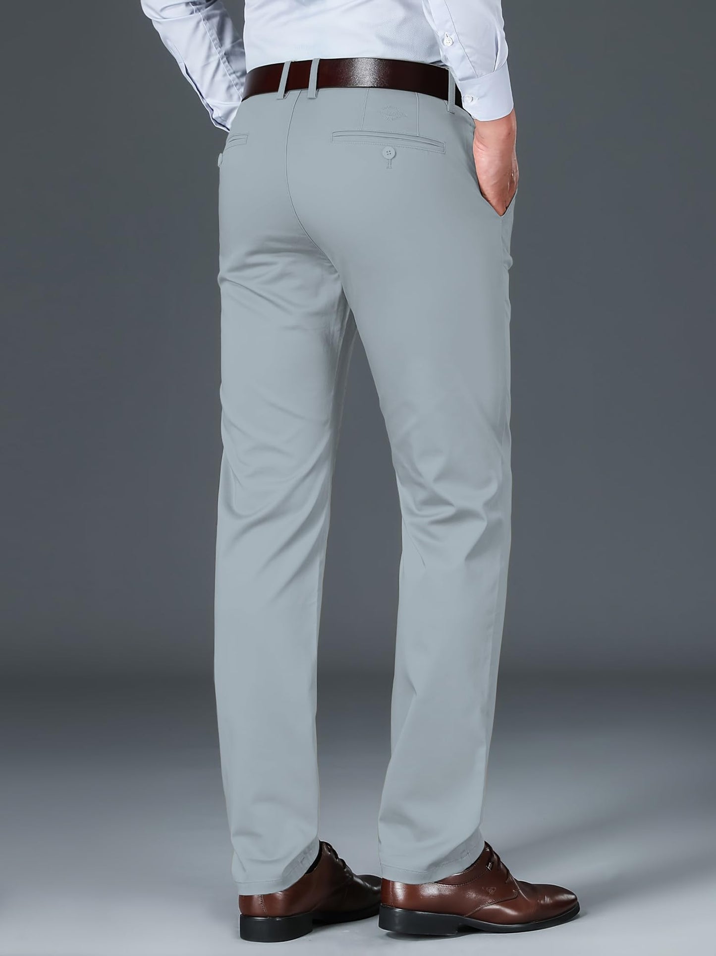 AVANOVA Mens Light Grey Solid Trousers Light Business Style Slightly Stretch Straight Leg Pants for Outdoor Casual Daily (Trous