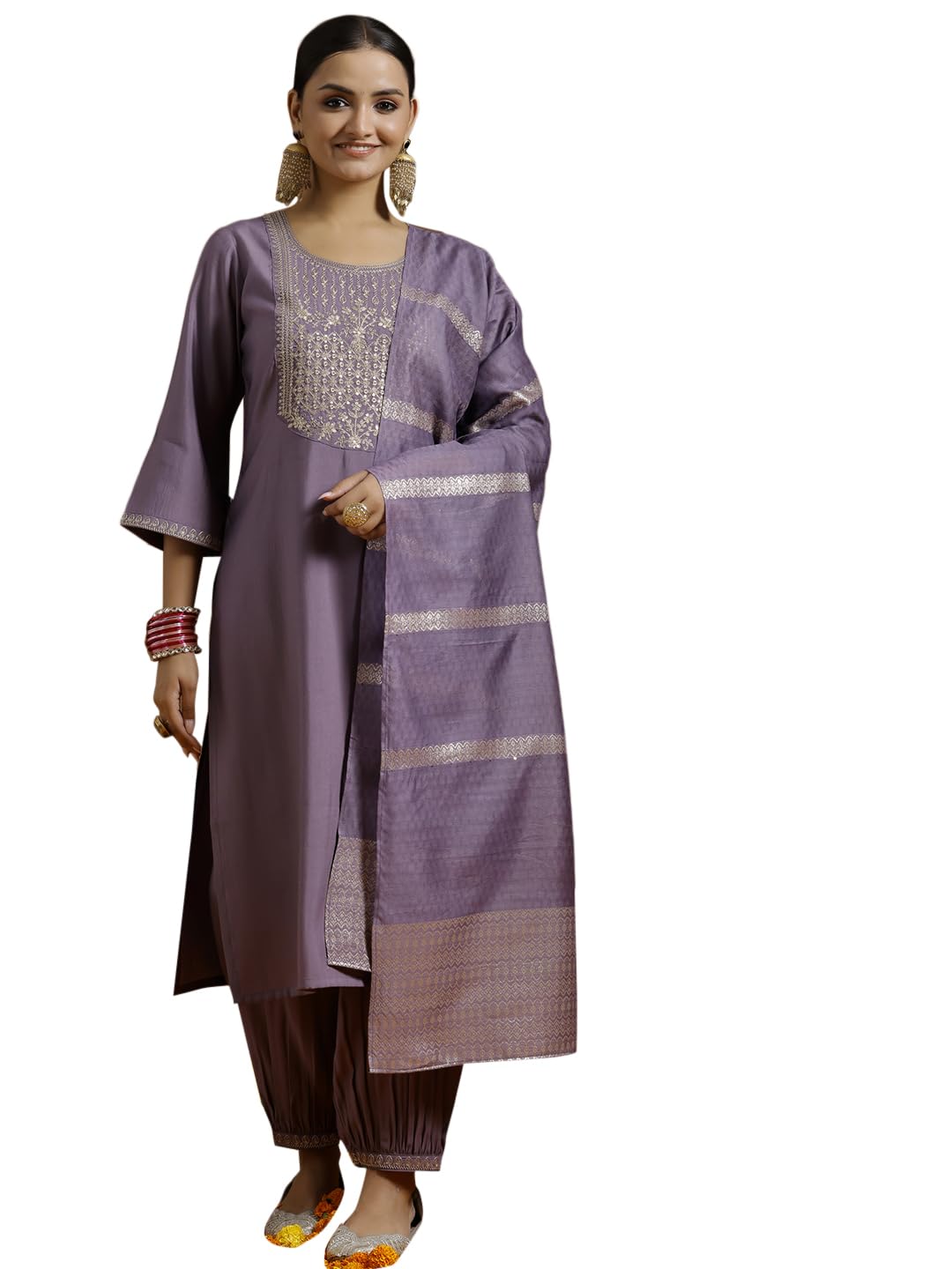 Libas WomenS Silk Blend Kurta Sets (35648_Purple