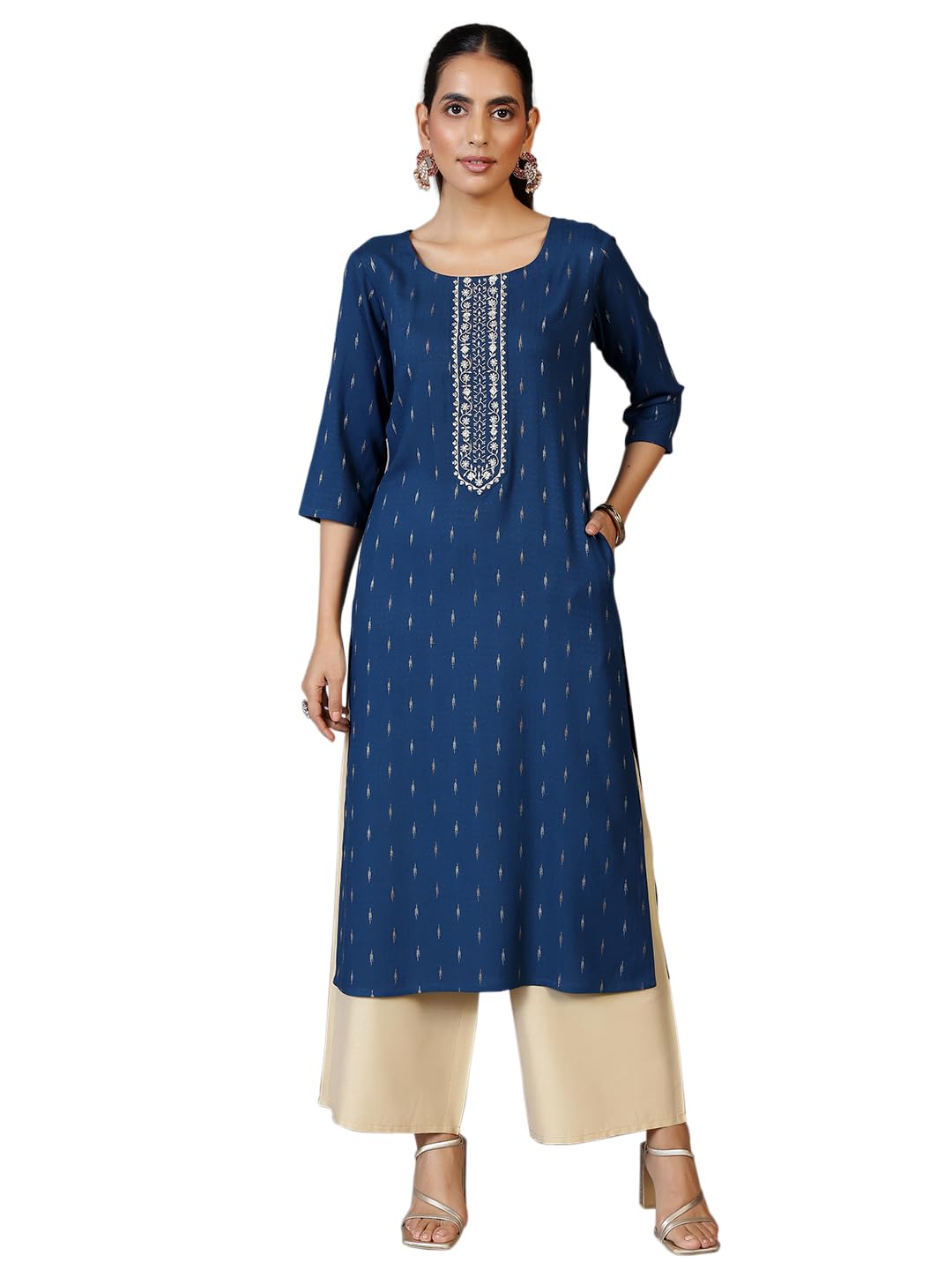 Libas WomenS Viscose Rayon Yoke Design Straight Kurta (26972R Blue