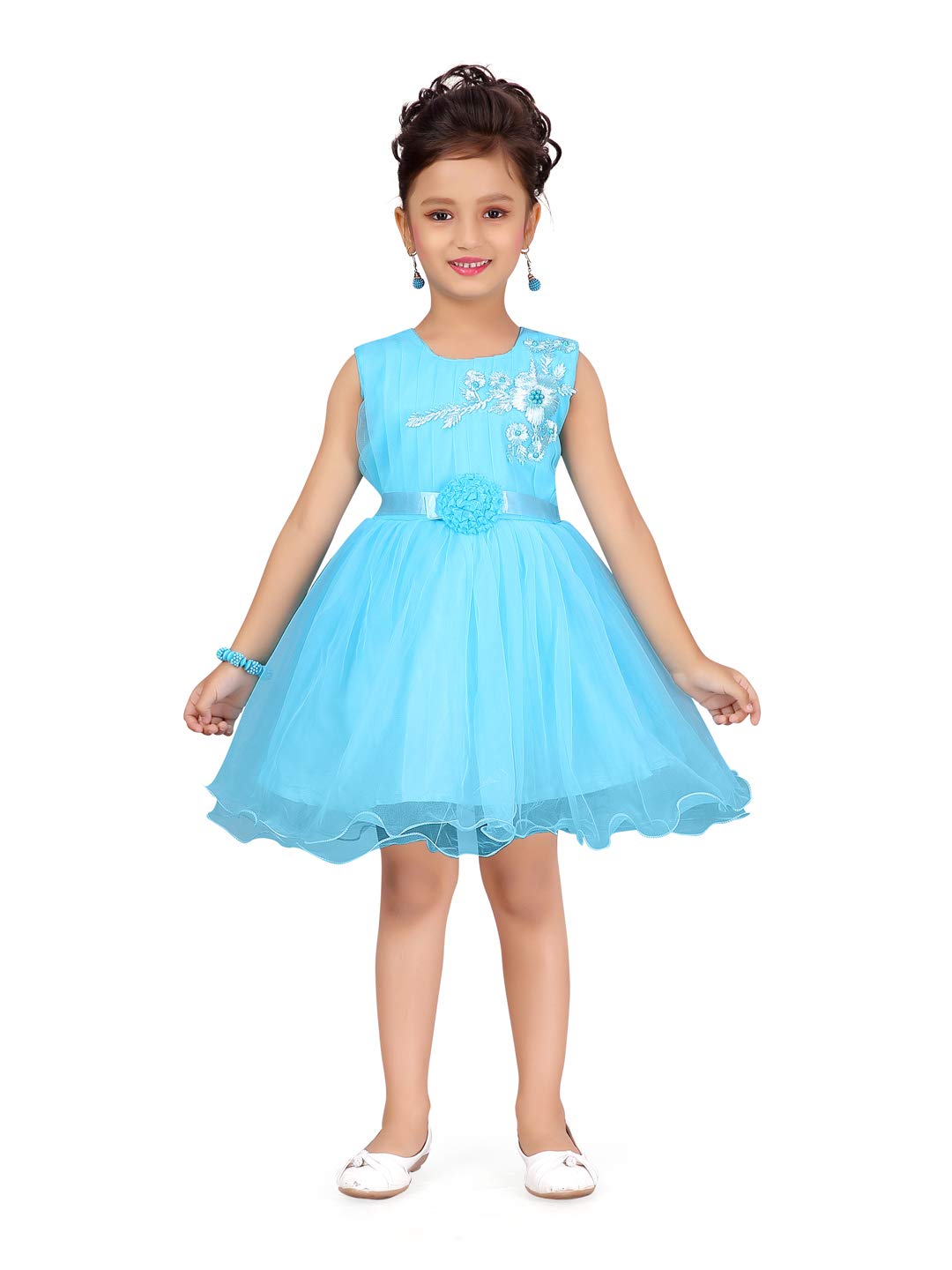 Aarika Girls Turquoise Color Self Design Frock (Dfk-24314-Firozi-18)