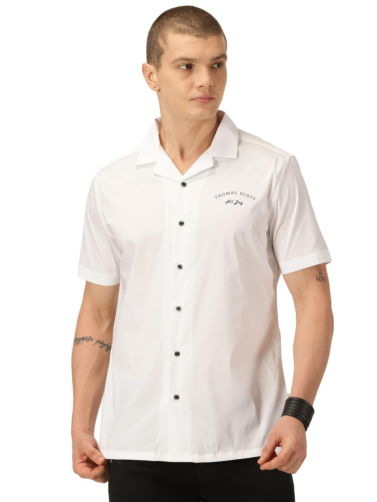Thomas Scott Classic Slim Fit Cuban Collar Casual Shirt White