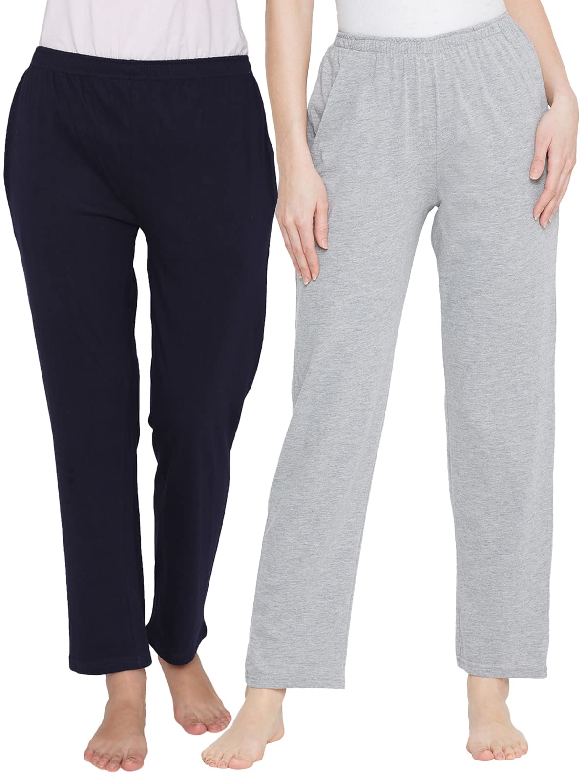 Clovia Womens Crepe Pack of 2 Basic Pyjama (COMBOLB27_Black & Grey_S)