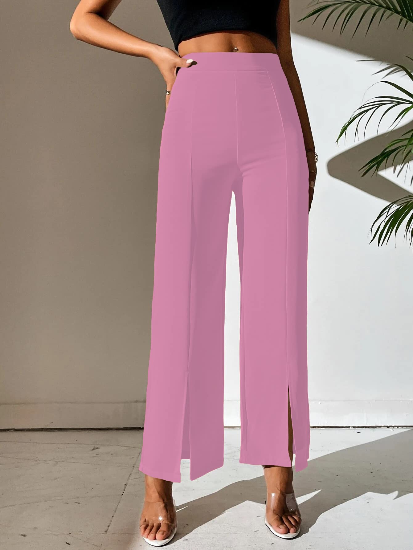 Shasmi Baby Pink Womens Dress Pants Stretchy Work Slacks Business Casual Office Bootcut Leg Elastic Waist Regular Fit Plazzo Tr