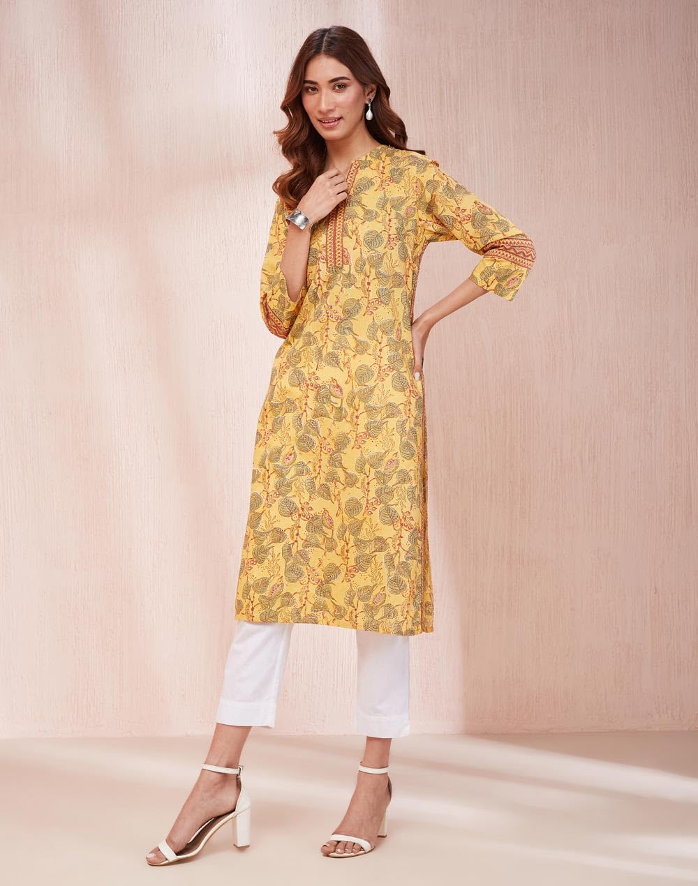 Fabindia WomenS Cotton Printed Regular Kurta (1037263Yellow_Yellow