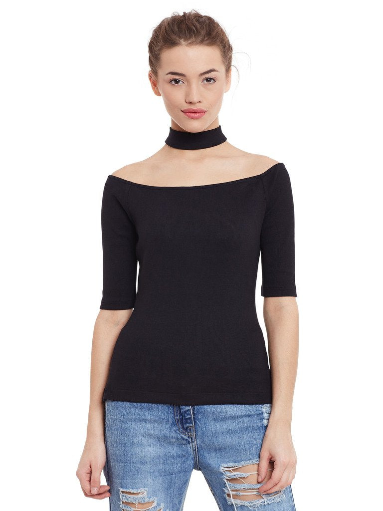 Miss Chase WomenS Plain Slim Fit Top (Mcpw16Tp02-98-62-06_Black_X-Large)