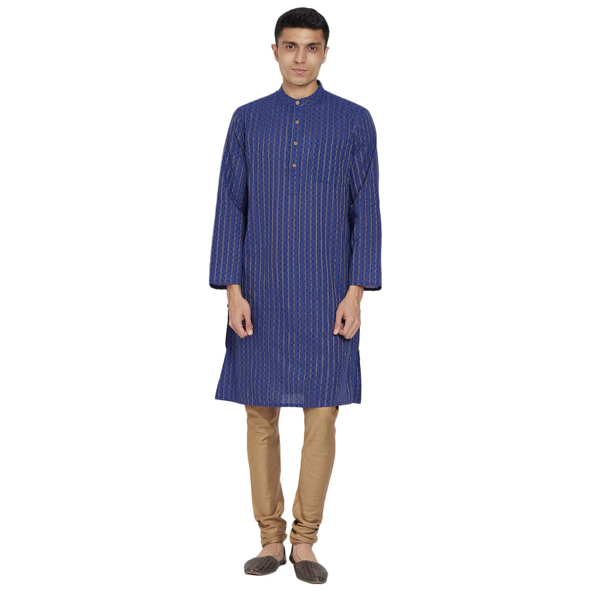 Fabindia Men Striped Slim Long Kurta Cotton_L Dark Blue
