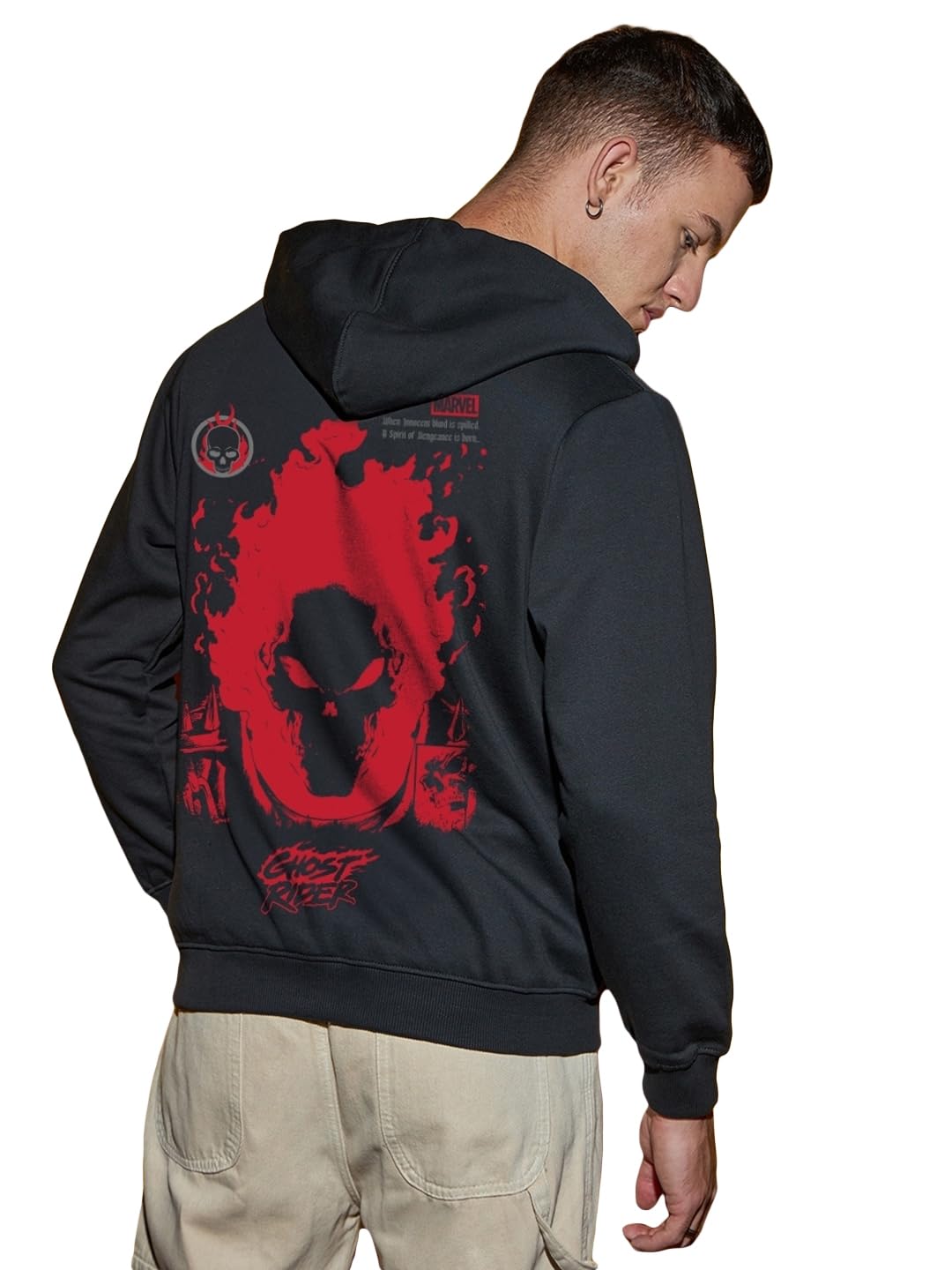 Bewakoof MenS Graphic Print Regular Fit Full Sleeve Hooded Neck Fleece Hoodies_628891_Black_S