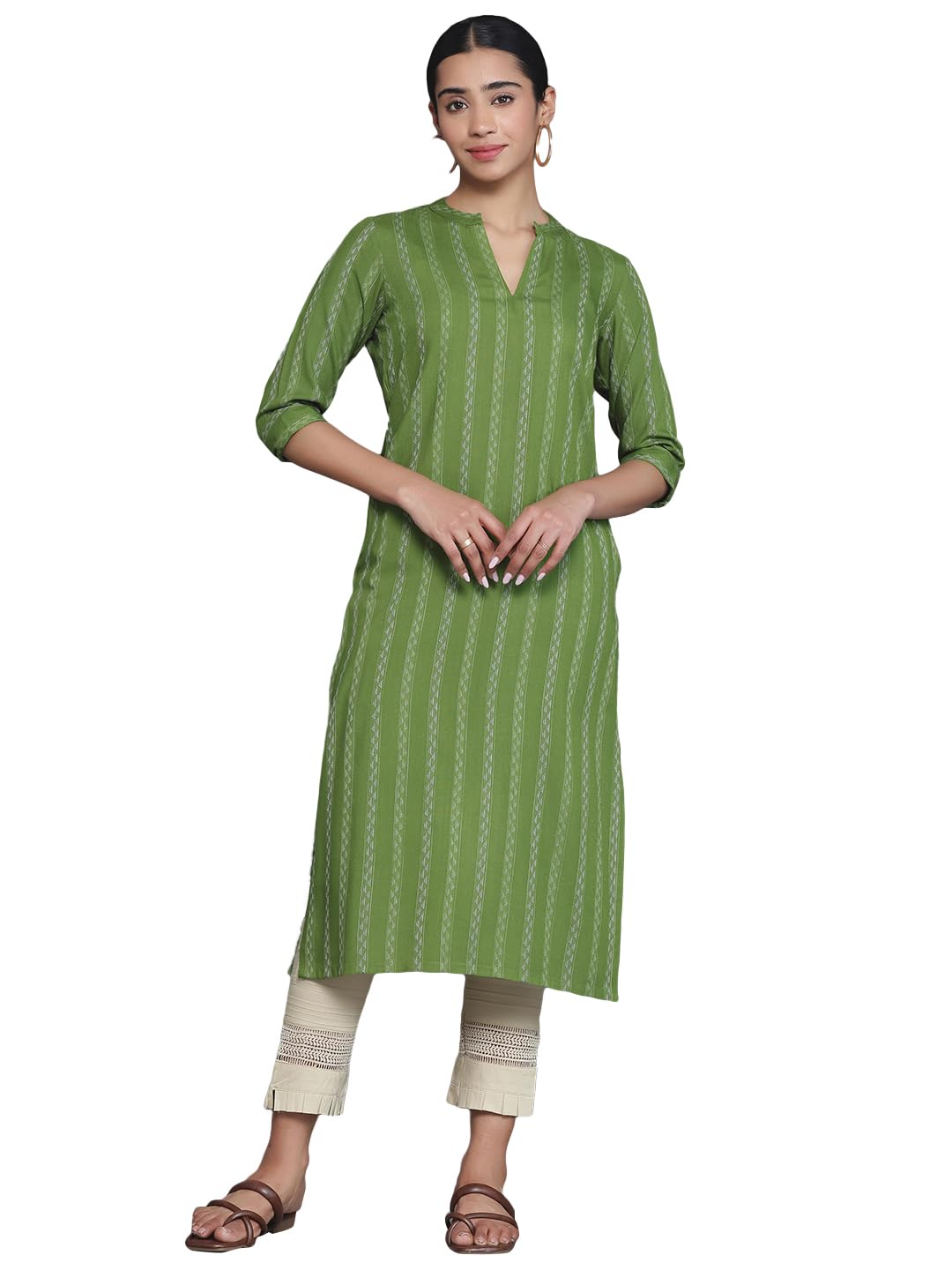 Libas WomenS Rayon Blend Woven Design Straight Kurta (29048_Green
