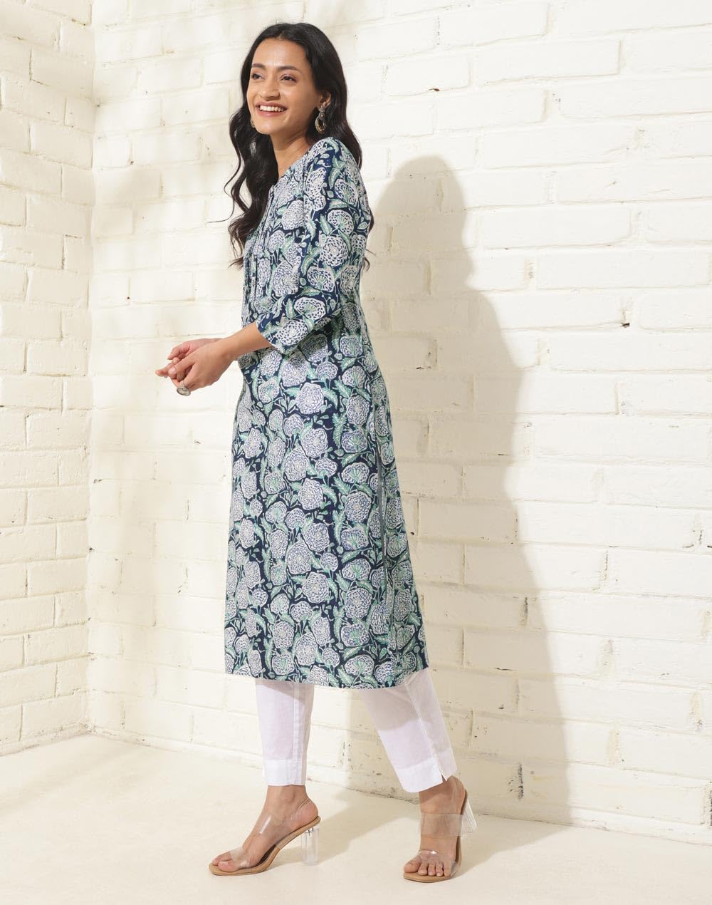 Fabindia WomenS Cotton Printed Regular Kurta (1038019Blue_Blue
