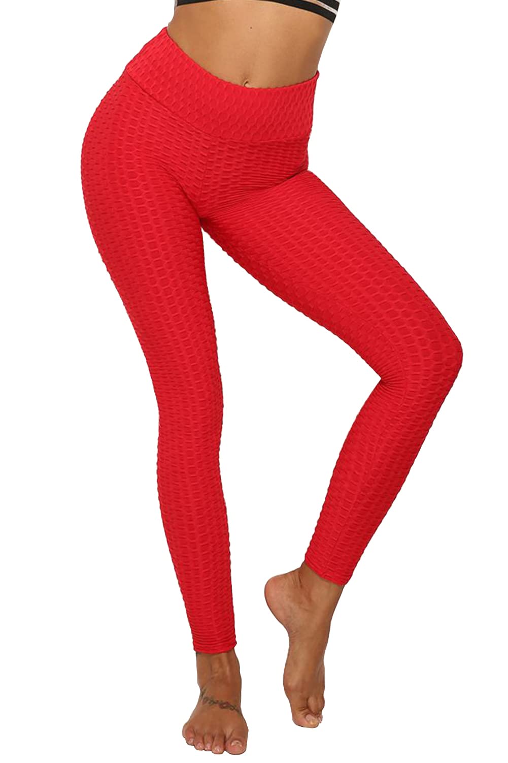Shasmi Womens Rose Red High Waist Yoga Pants Butt Lifting Leggings Workout Seamless Leggings Textured Booty Tights Trousers Yog