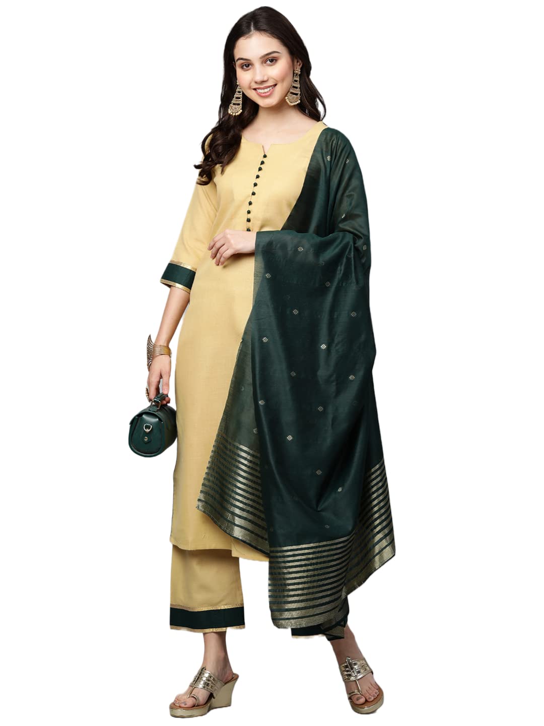 ANNI DESIGNER Womens Cotton Straight?urta with Palazzo (KUR117)