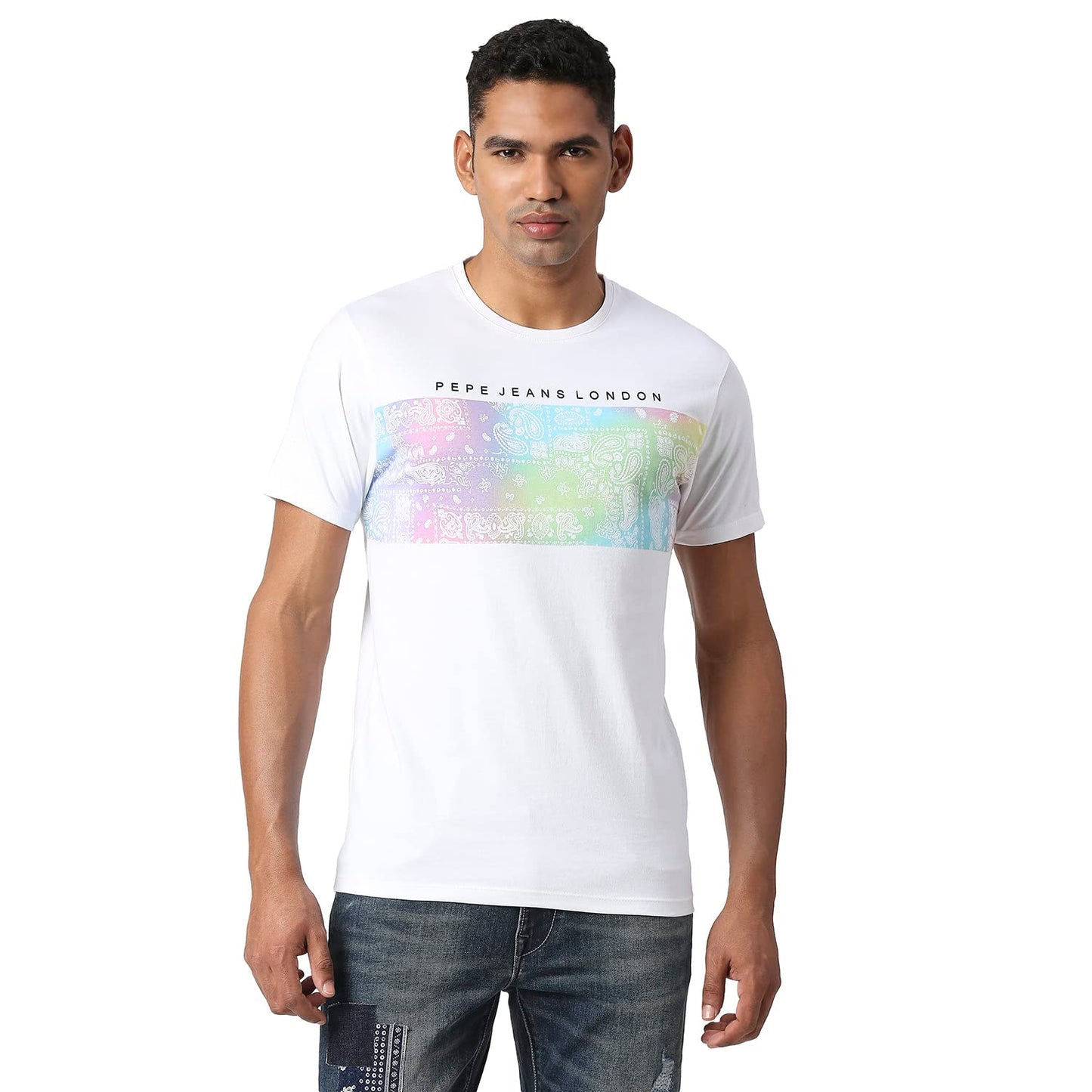 Pepe Jeans MenS Graphic Slim Fit T-Shirt (Pm509016800L_White