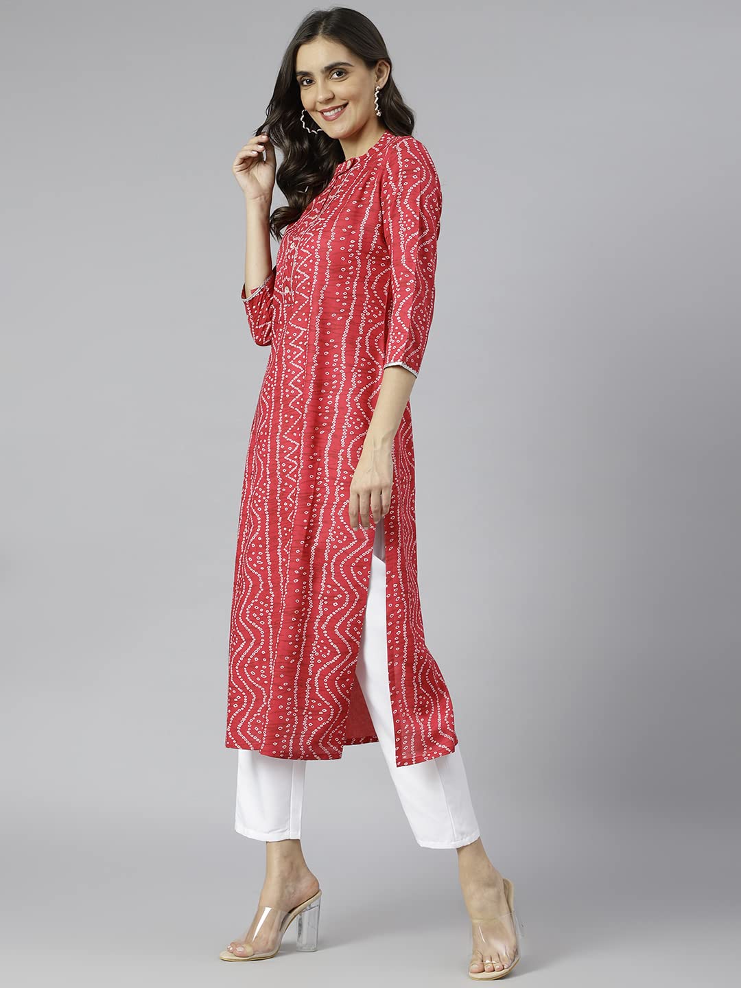 ANNI DESIGNER Women's Cotton Blend Straight Bandhi Printed Kurta (Bandhu)