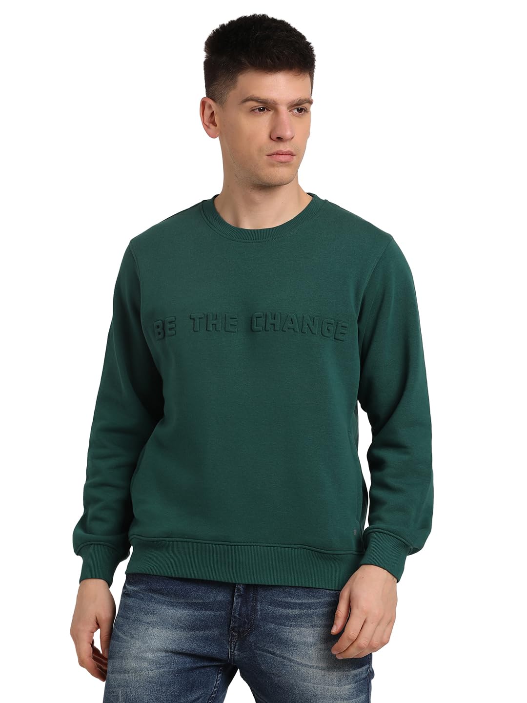 Turtle Men Knitted Slim Fit Full Sleeve Green Sweatshirt