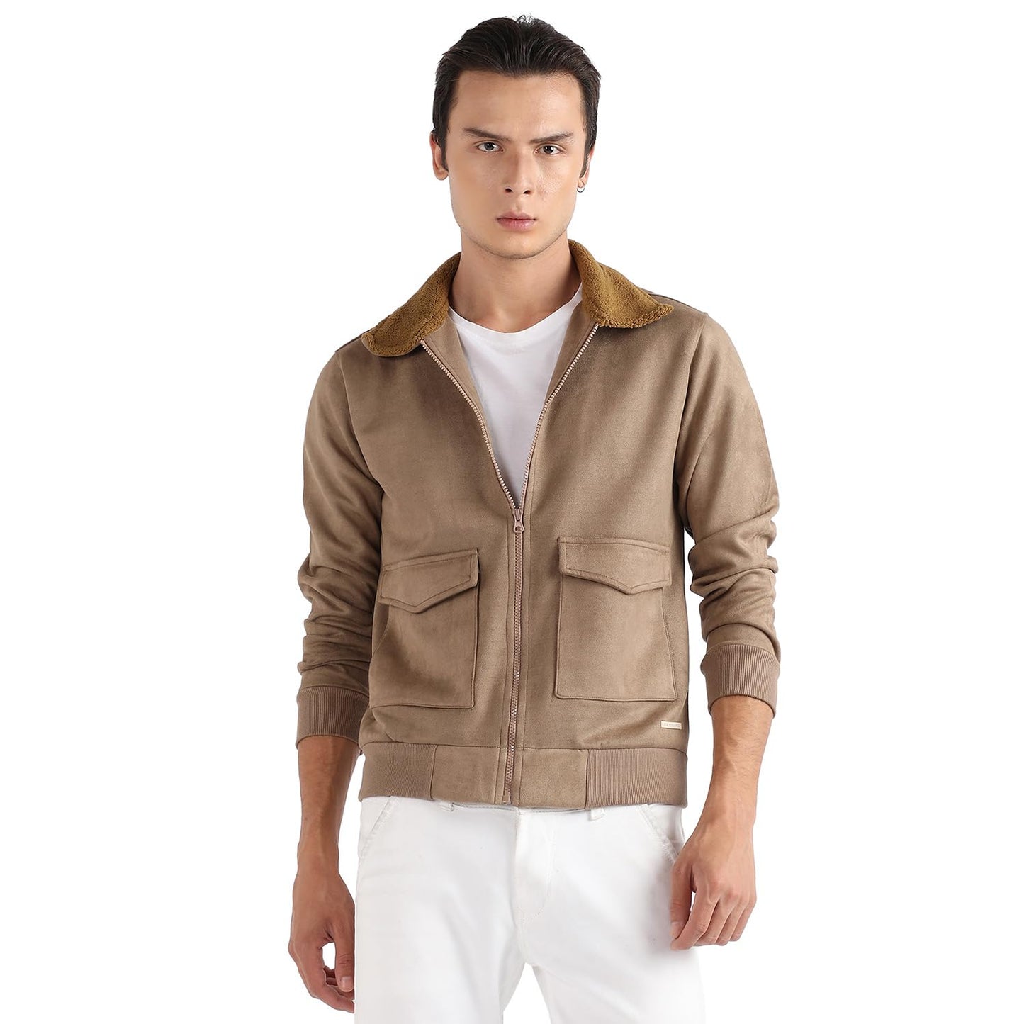 Campus Sutra Mens Car Coat (CBAWM23_CSMAWJK6036_Beige