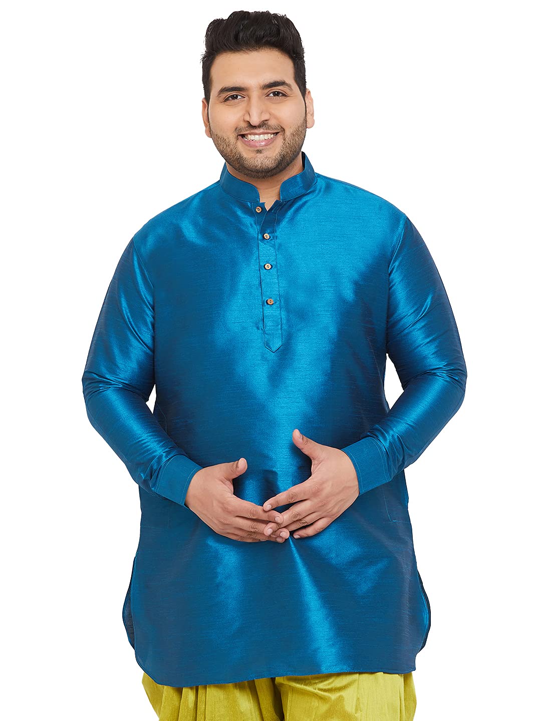 VASTRAMAY Plus Mens Turquoise Silk Blend Kurta (VPLUSMUK001TQ_52)