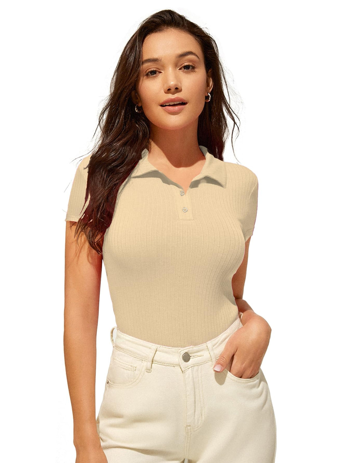 AVANOVA Slim Fit Western for Womens Ruched Solid Tunic Top_Skin