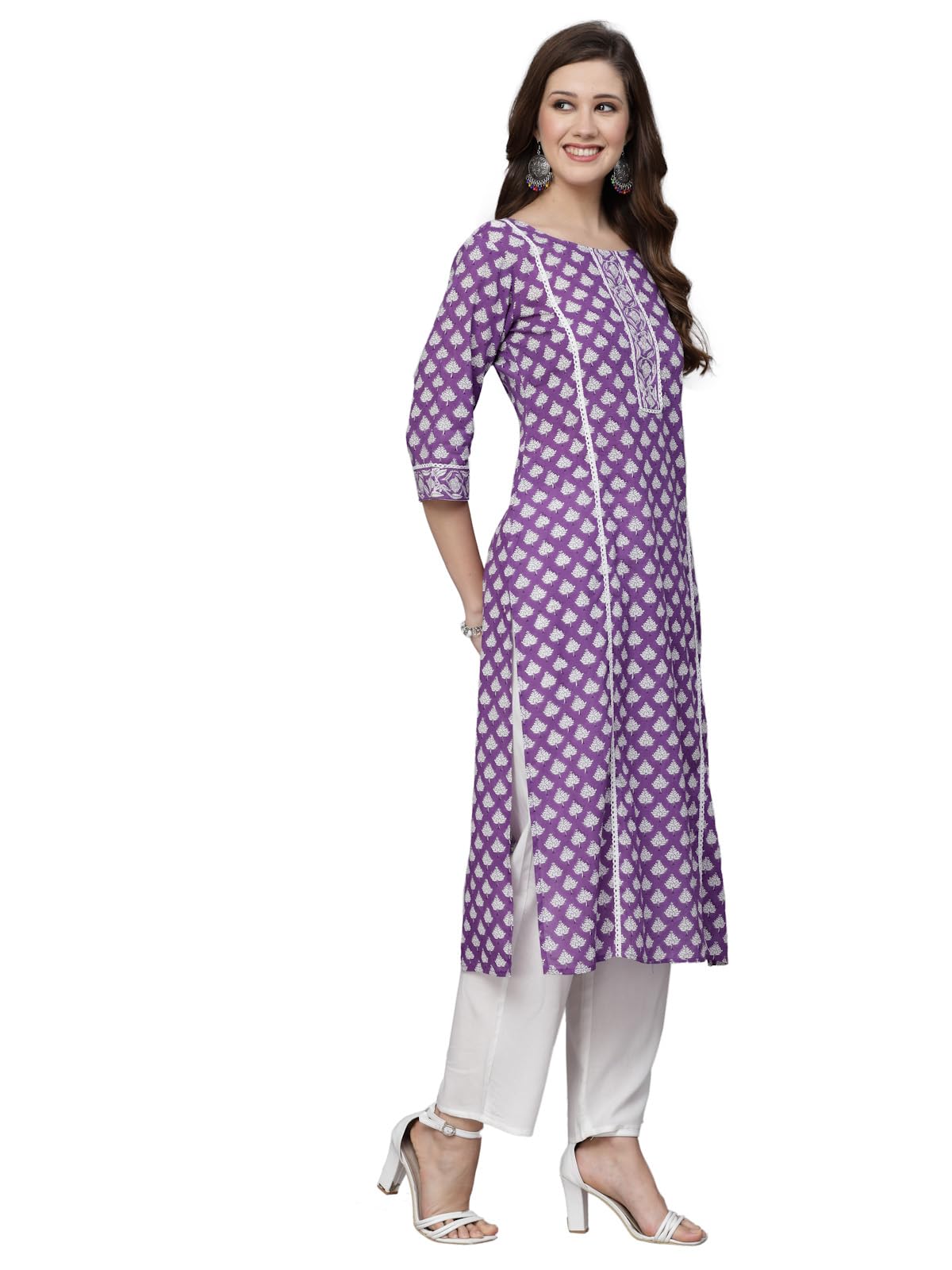 Stylum Women's Ethnic Motif Printed Rayon Straight Kurta (PURPLENADIA_Purple)