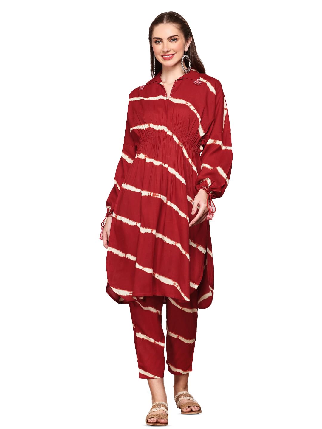 Ishin Women Red 2 Pcs Set (Kurta With Bottom)
