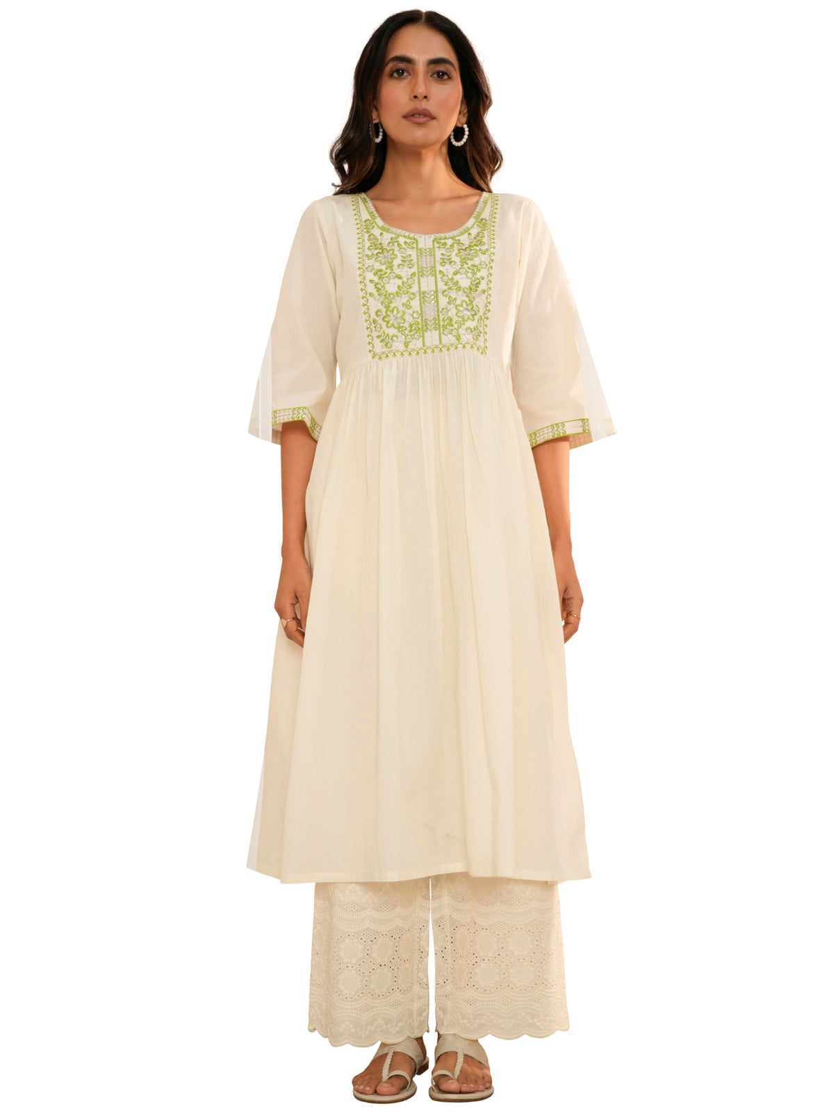 Libas WomenS Cotton Printed A-Line Kurta (26726_Off White