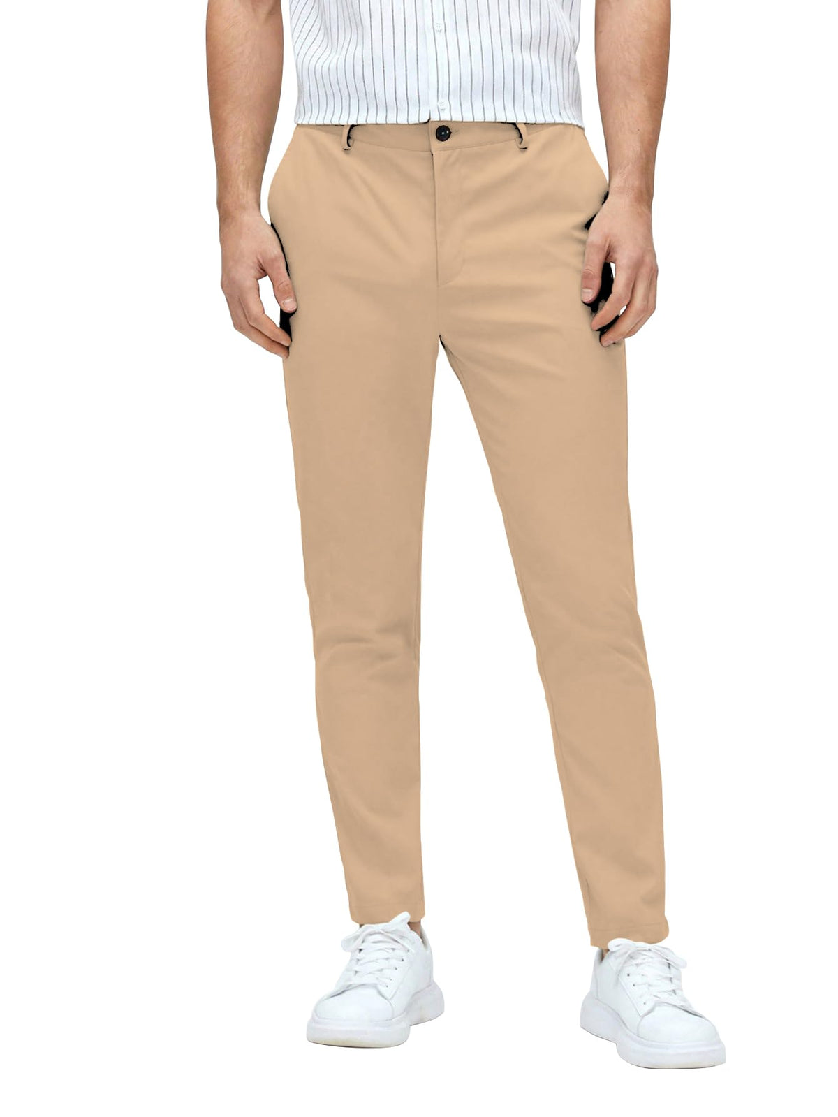 AVANOVA Mens Classic Dress Pants with Side Pockets | Solid Skin Tapered Suit Trousers, Business Formal Office Wear Regular Fit P