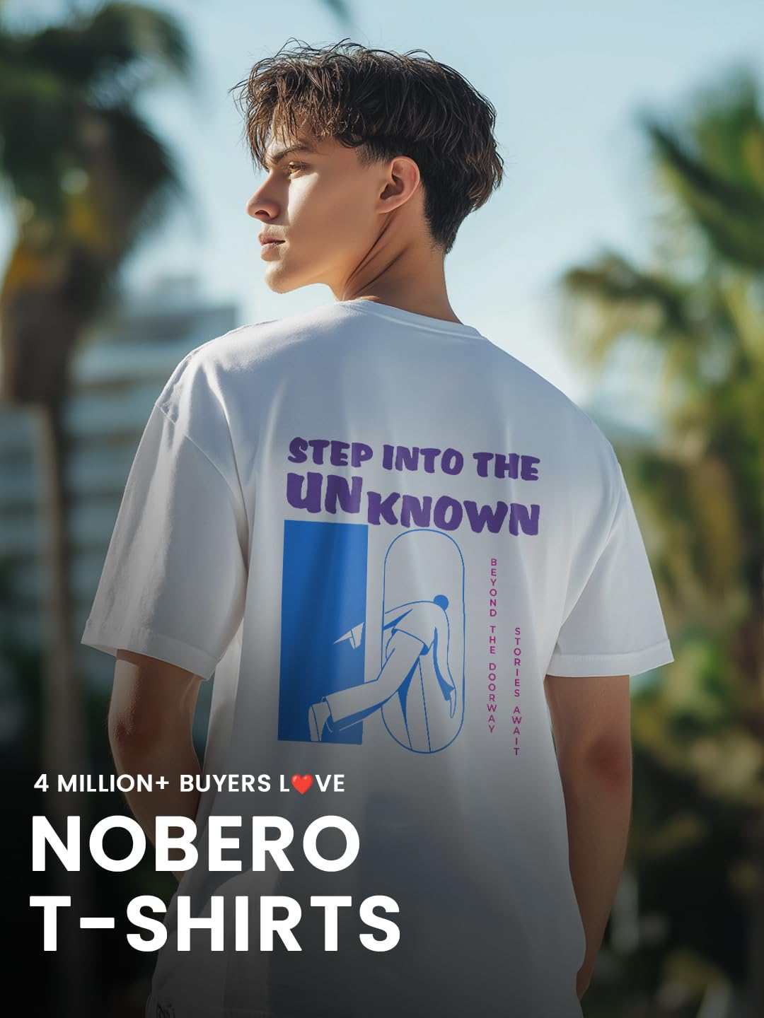 Nobero MenS Graphic Print Oversized Fit T-Shirt (1M-Twrt-C1018-Bl_Step Into The Unknown-White