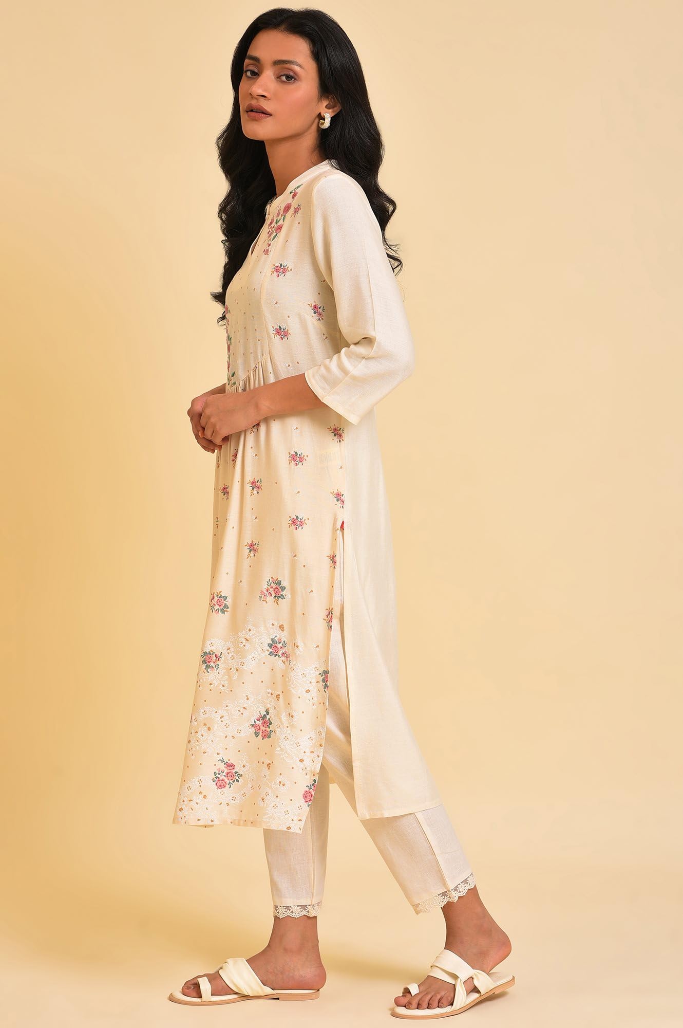W for Woman Ecru Embroidered Kurta & Pants Set