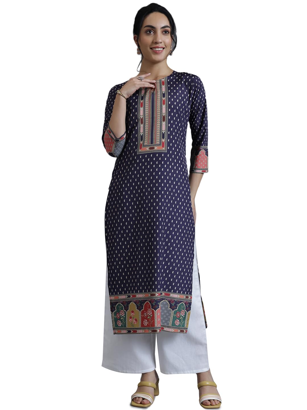 Libas WomenS Crepe Printed Straight Kurta (26566_Purple