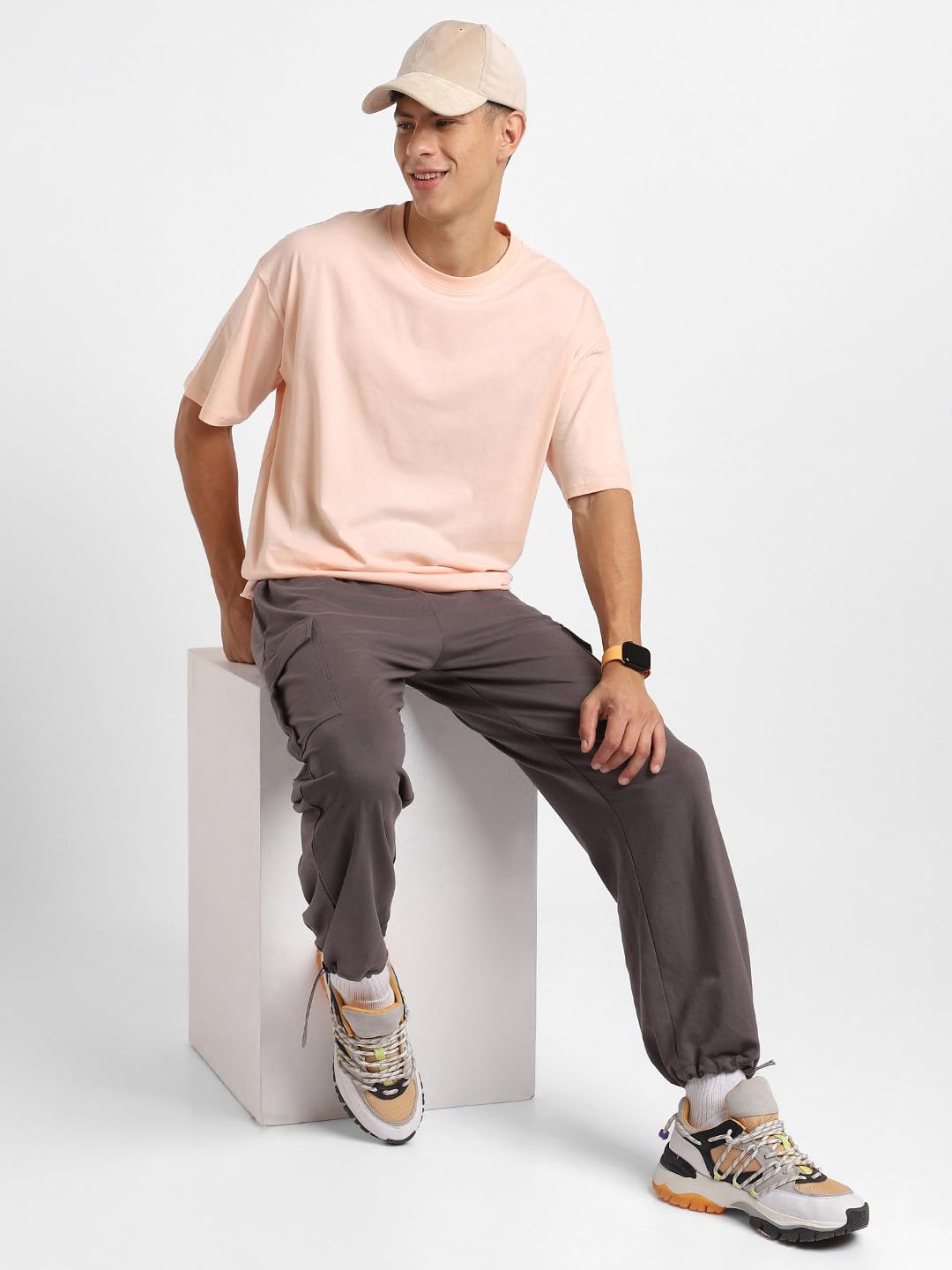 Nobero MenS Graphic Print Oversized Fit T-Shirt (1M-Twrt-C0838-Pal_Blush-Branching Out