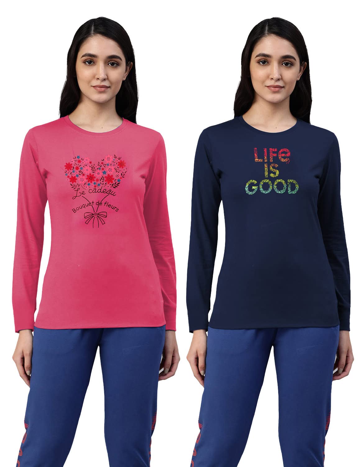 Lyra WomenS Cotton Printed Round Neck Full Sleeves T-Shirt