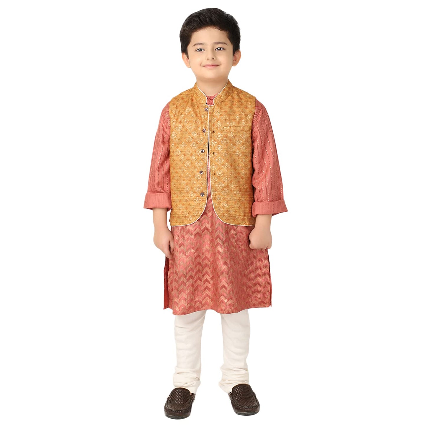 Fabindia Kids Tussur Ghicha Printed Nehru Jacket Silk_2-3Y