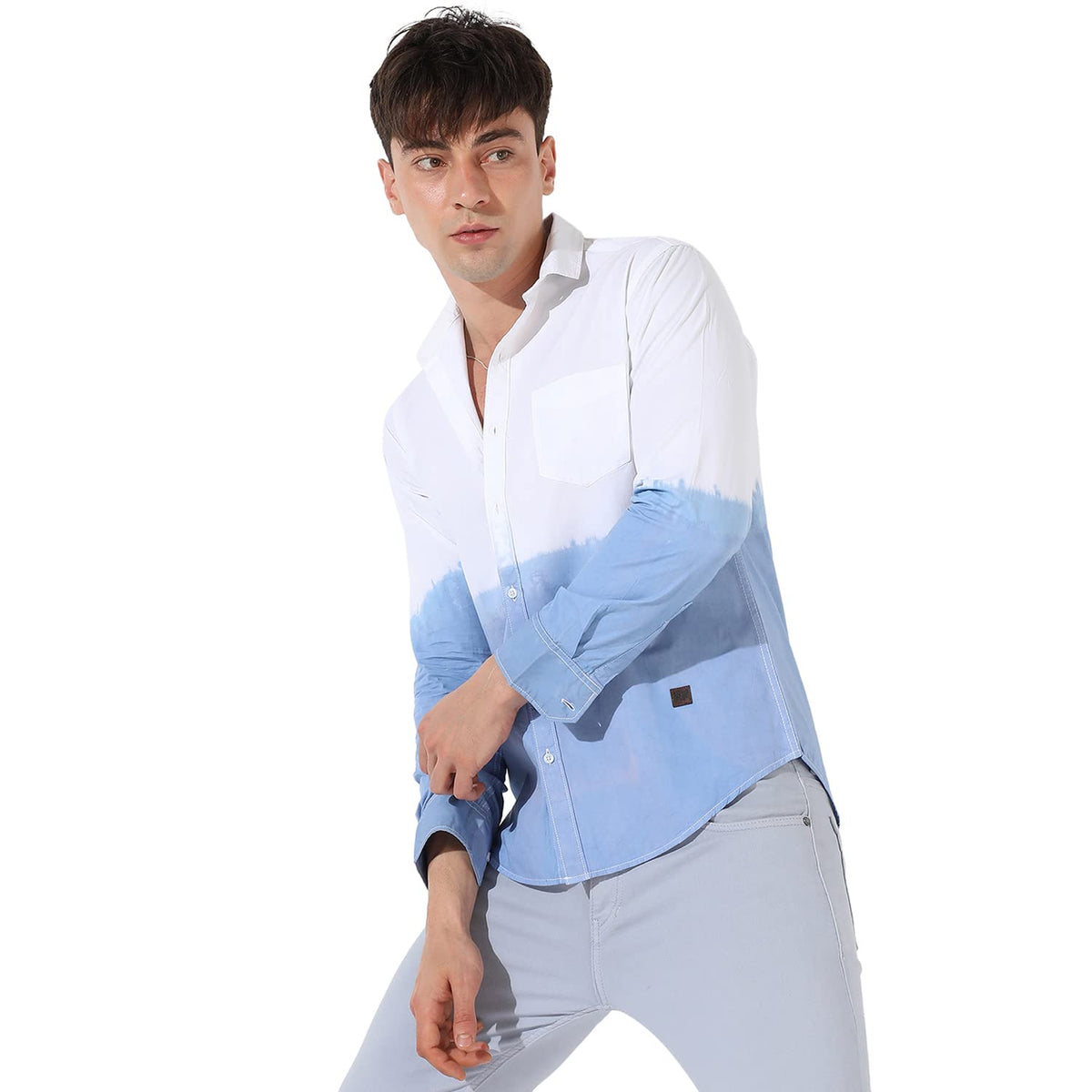 Campus Sutra Mens White Colourblocked Button Up Collared Shirt for Casual Wear | Shirt Crafted with Regular Sleeve, Comfort Fit