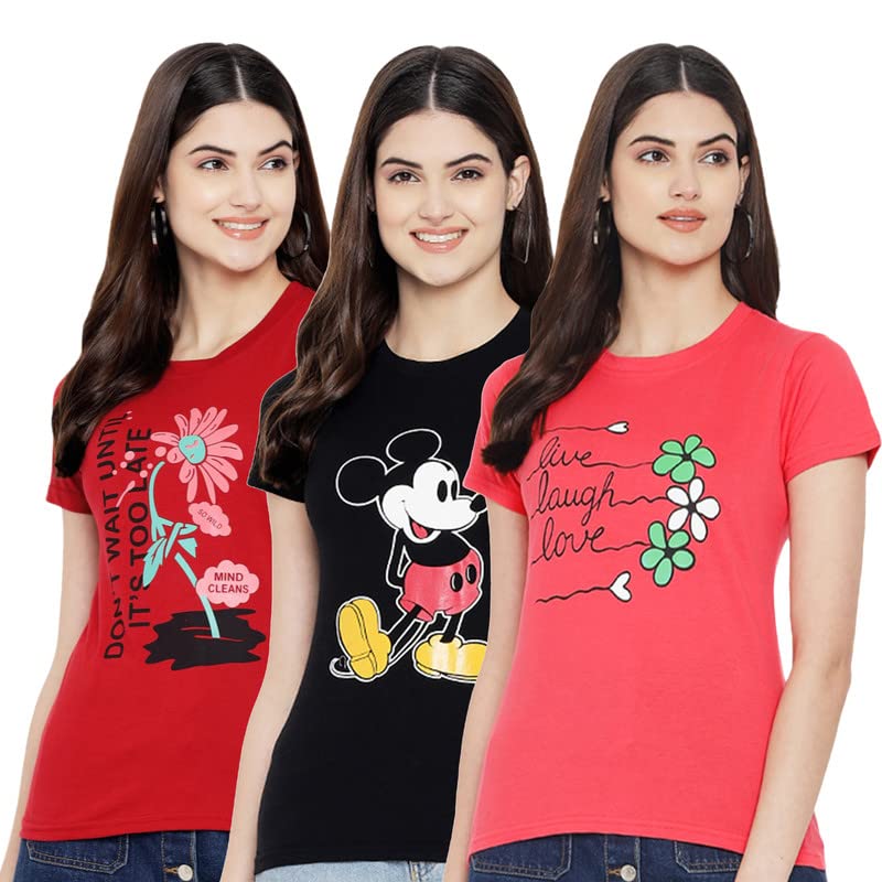 Preneum Womens Cotton Regular Fit Latest Graphic Stylish Printed Short Sleeves Casual T-Shirt || Trending & Styles (Pack 3), Ra