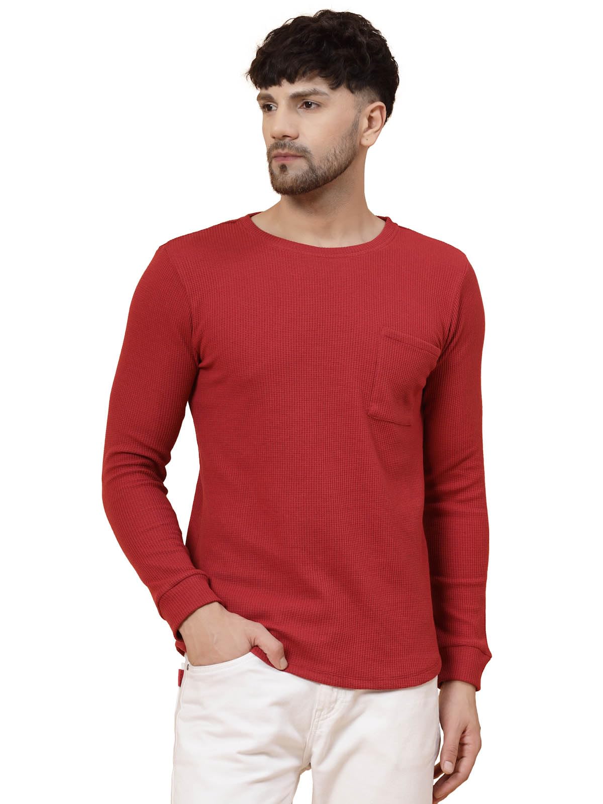 Rigo Mens Solid Regular Fit T-Shirt (CT08231597_Maroon