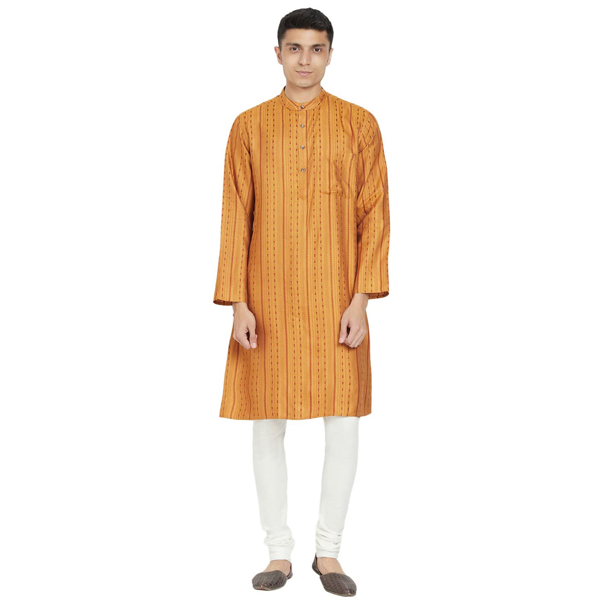 Fabindia MenS Viscose Blend Geometric Comfort Kurta_Mustard_Xs