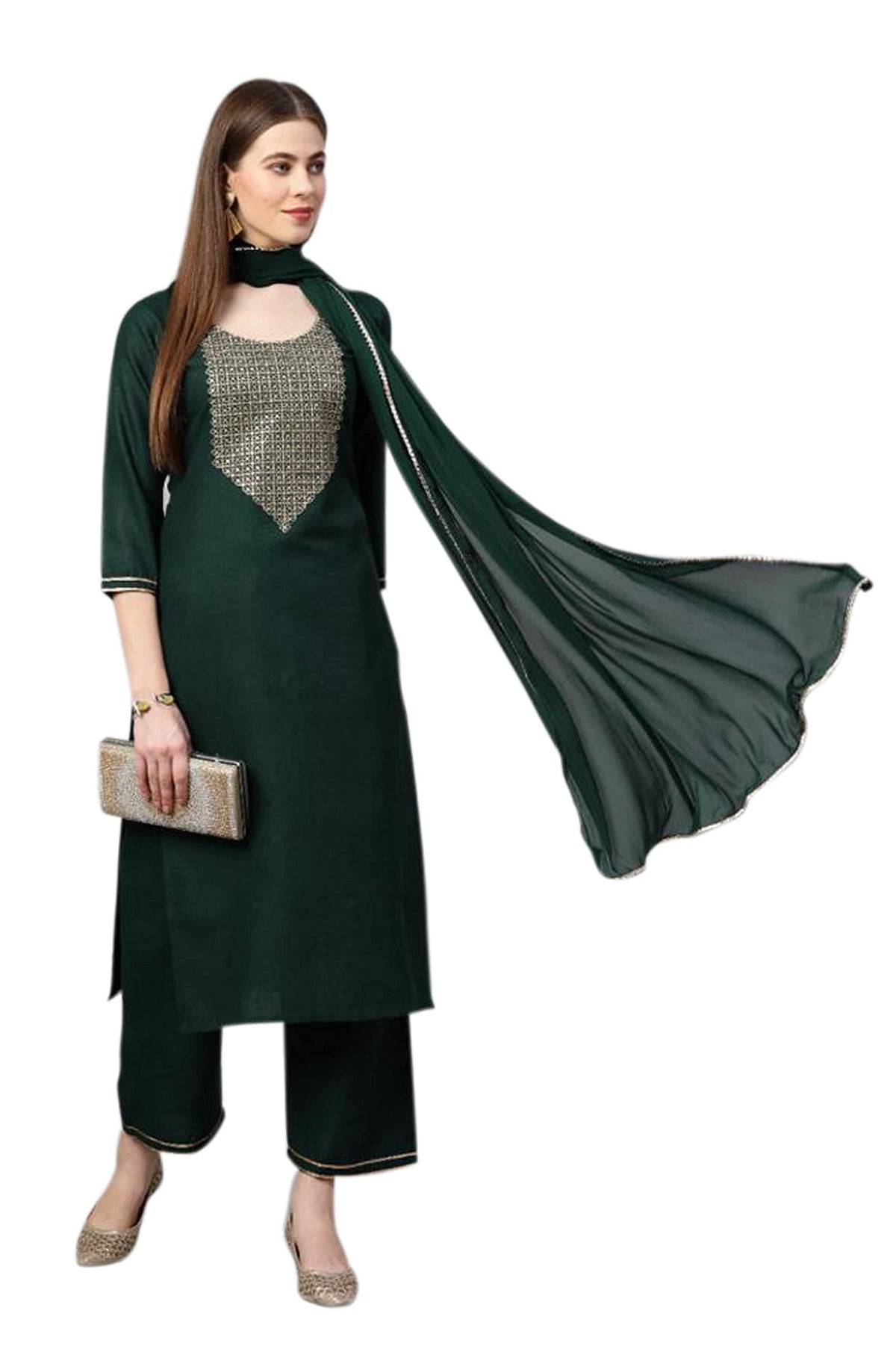 ANNI DESIGNER Women Cotton Blend Kurta With Palazzo & Dupatta