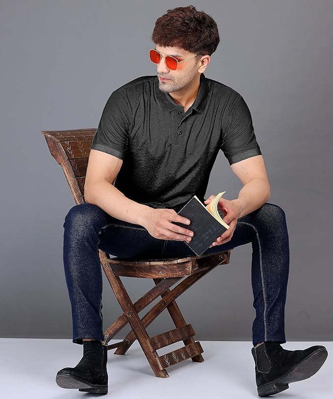 Baghadbillo MenS Regular Fit Solid Polo Half Sleeve T-Shirt Black
