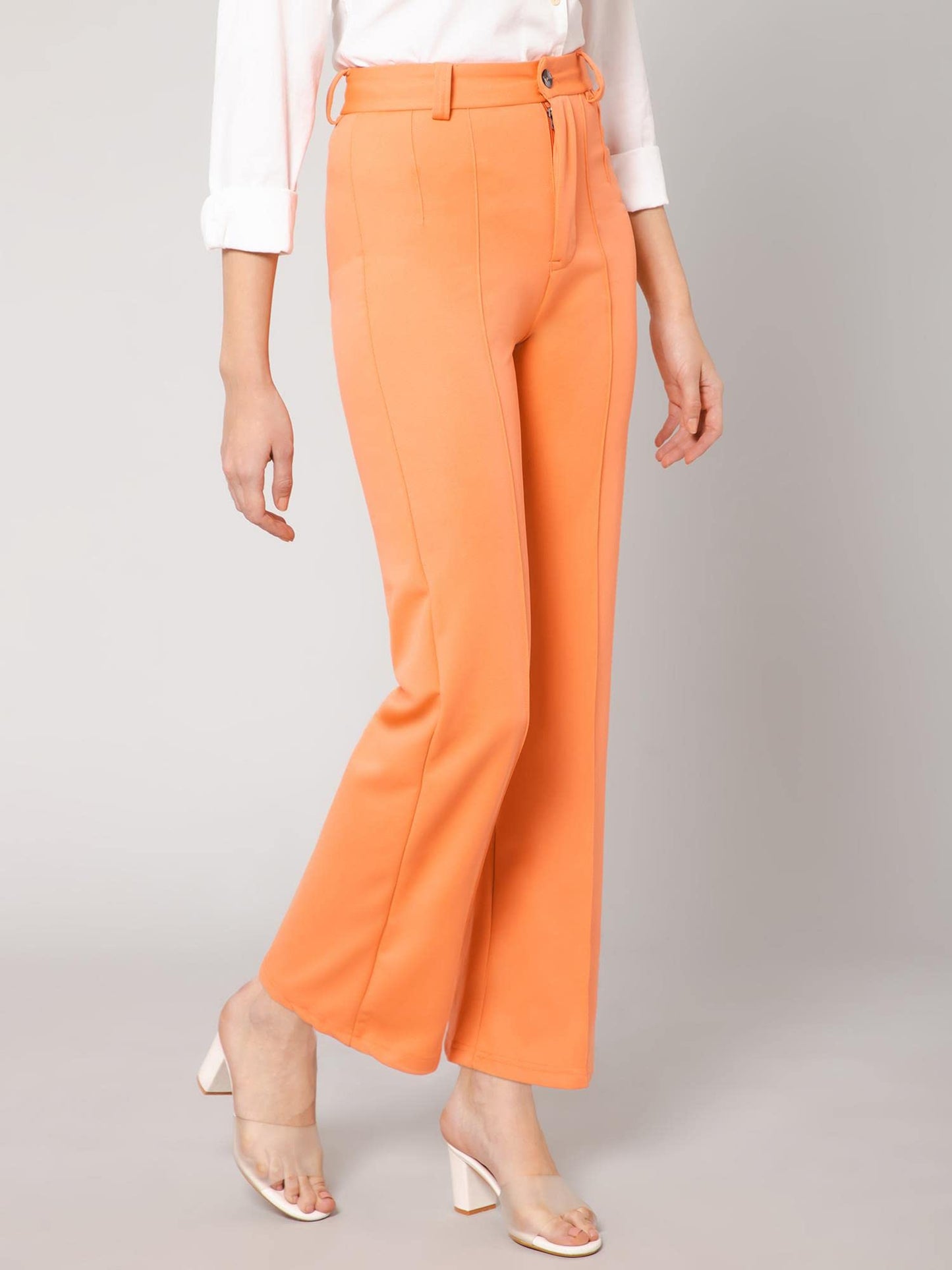 Kotty Womens High Rise Viscose Rayon Solid Trousers Light Orange