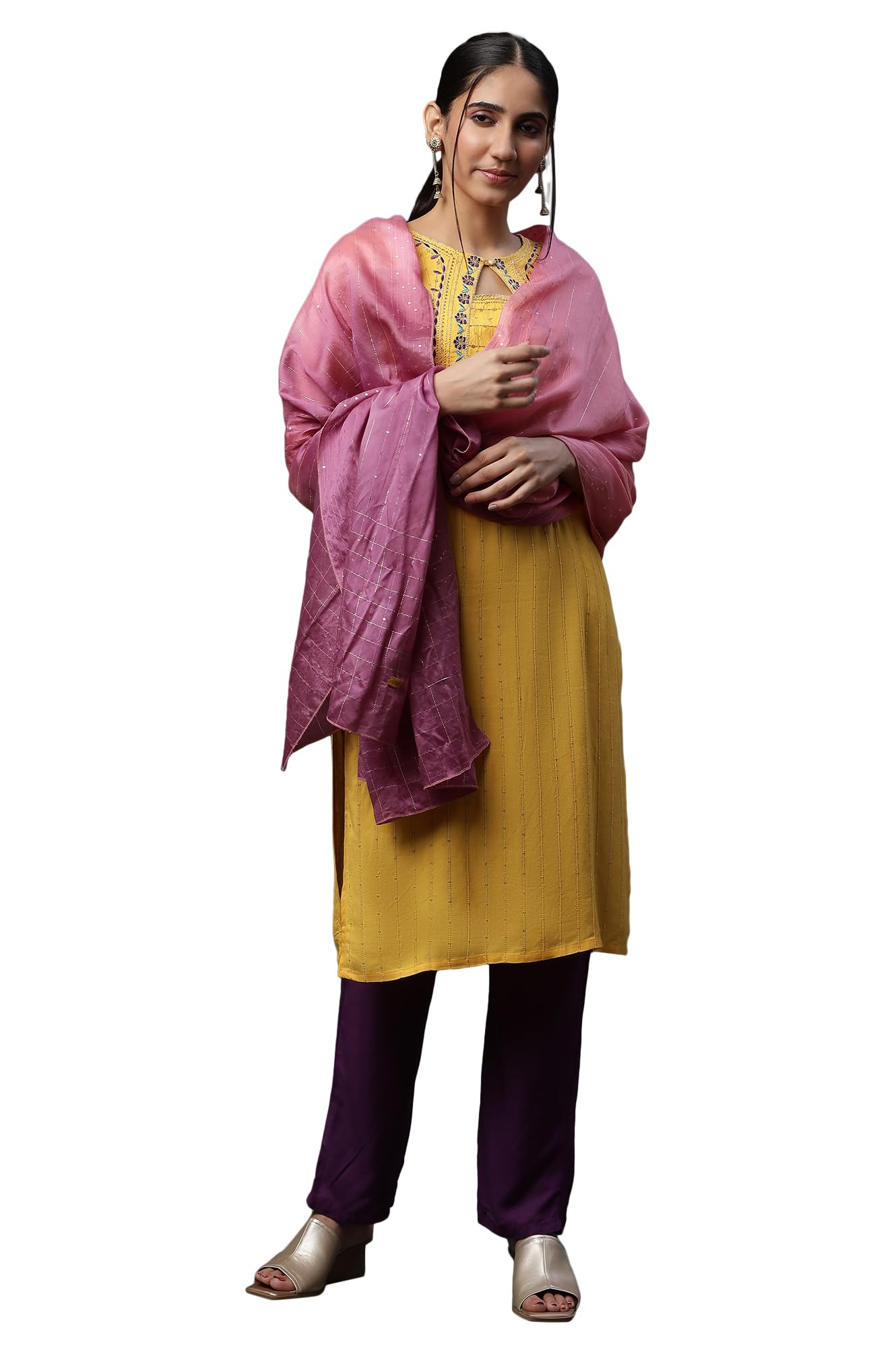 Aurelia Womens Leather Purple Ombre Sequined Dupatta,Free Size,Pink