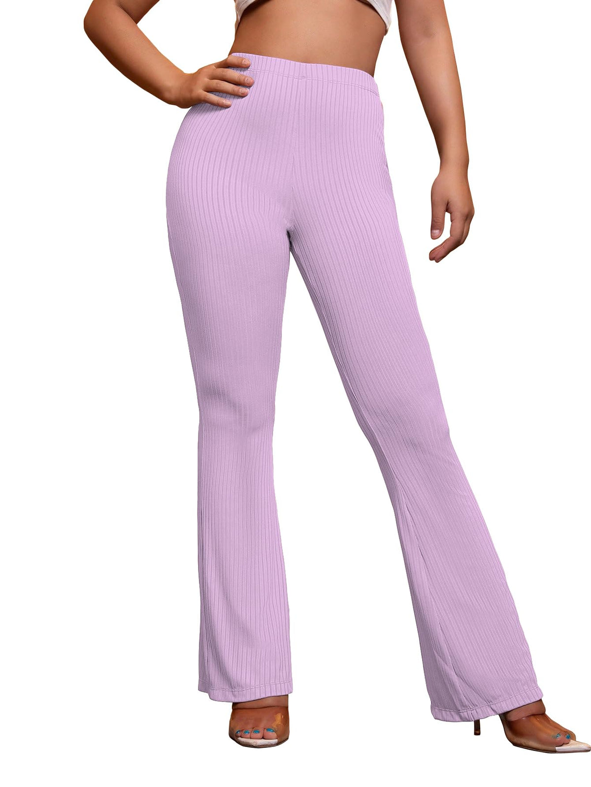 AVANOVA Light Purple Womens Yoga Dress Pants Stretchy Work Slacks Business Casual Office Flare Bell-Bottom/Boot-Cut Elastic Wai