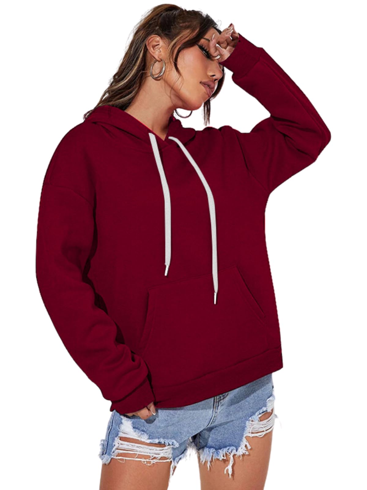 Juneberry Cotton Fleece Maroon Hooded Sweatshirt For Women/Girls