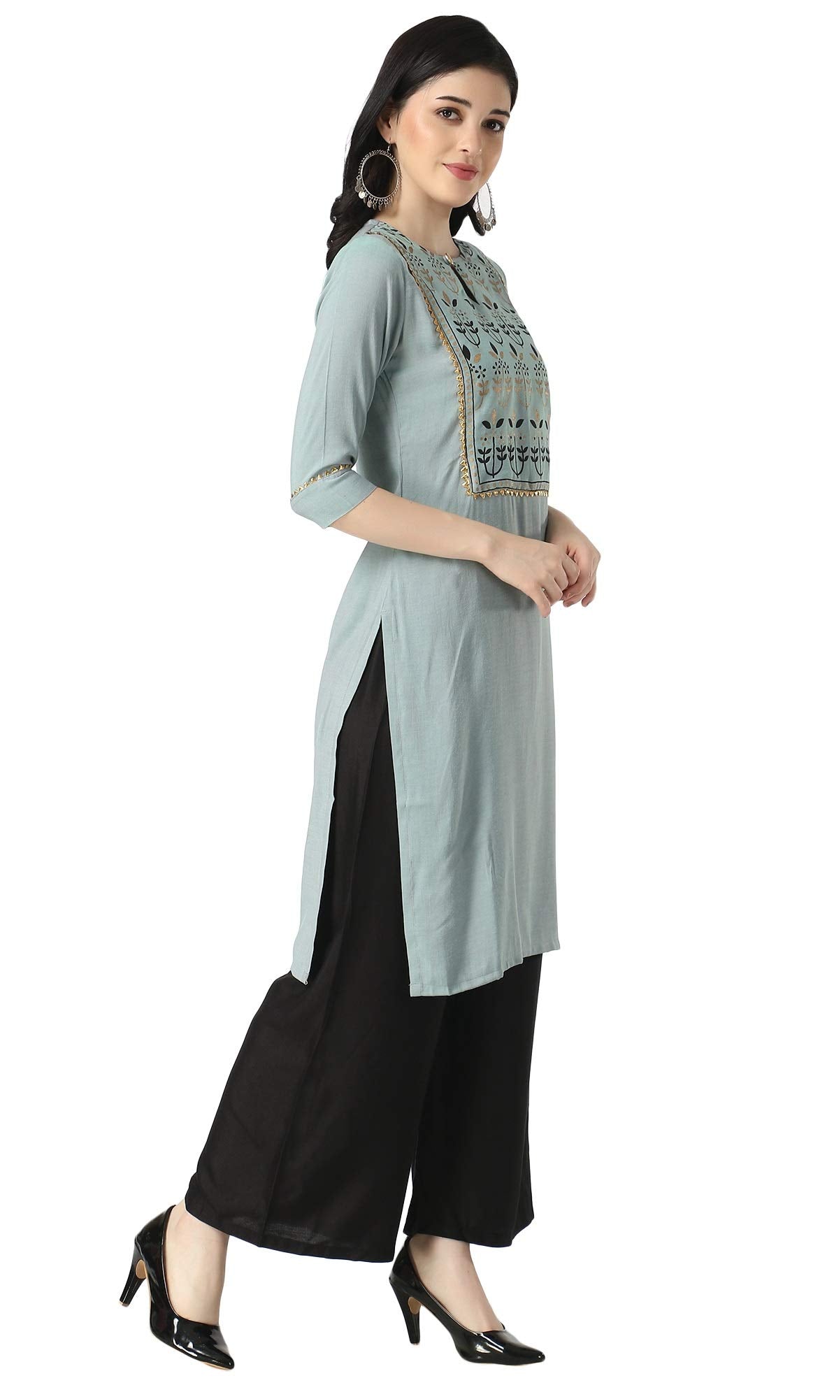 DHRUVI TRENDZ Women's RayonSolid Stitched Kurti/Kurta and Bottom Set with Palazzos for Women & Girls