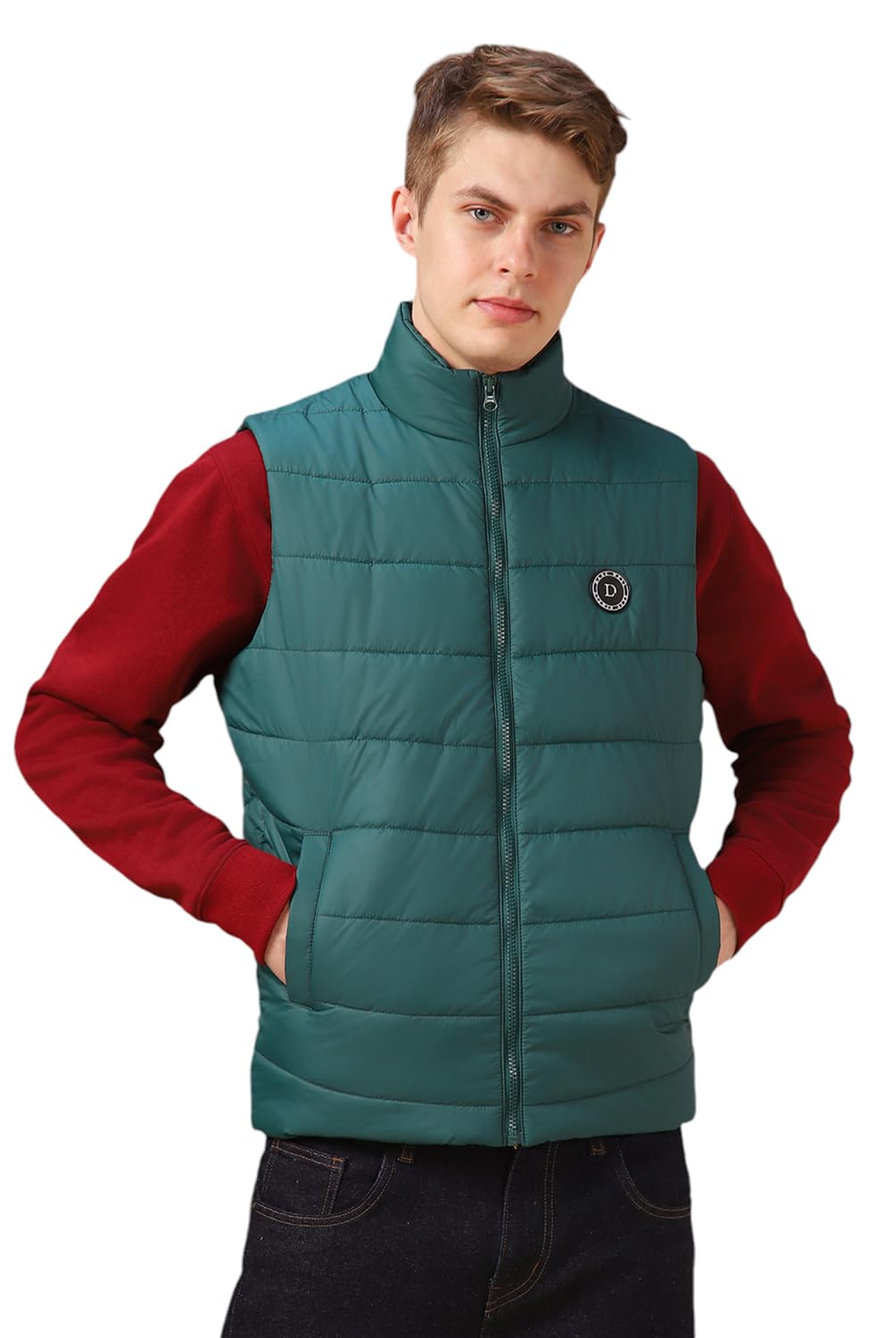 Dennis Lingo Men Green Solid Polyester Regular Fit Half Sleeve Jackets