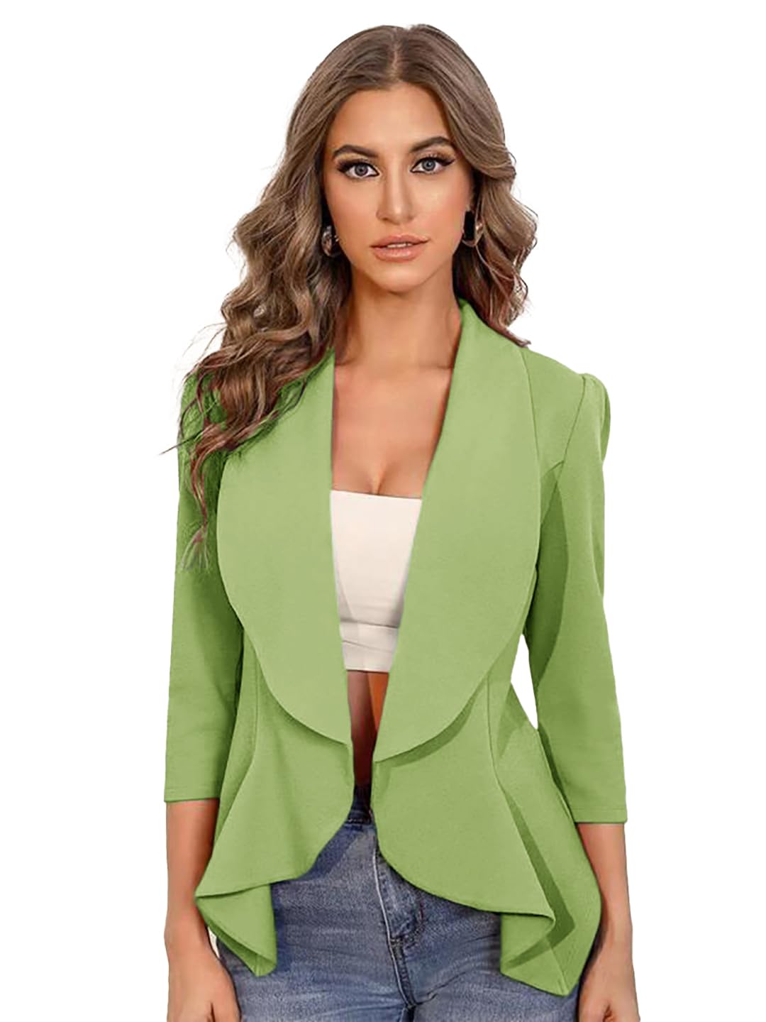 Kotty WomenS Single Breasted Relaxed Fit Shawl Collar 3/4 Sleeve Blazer Jade Green