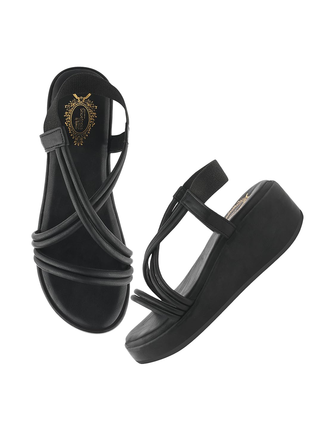 Shoetopia WomenS & Girls Black Wedges Sandal Solid Criss-Cross Strap Design Stylish, Comfortable, Durable Heels Perfect For C