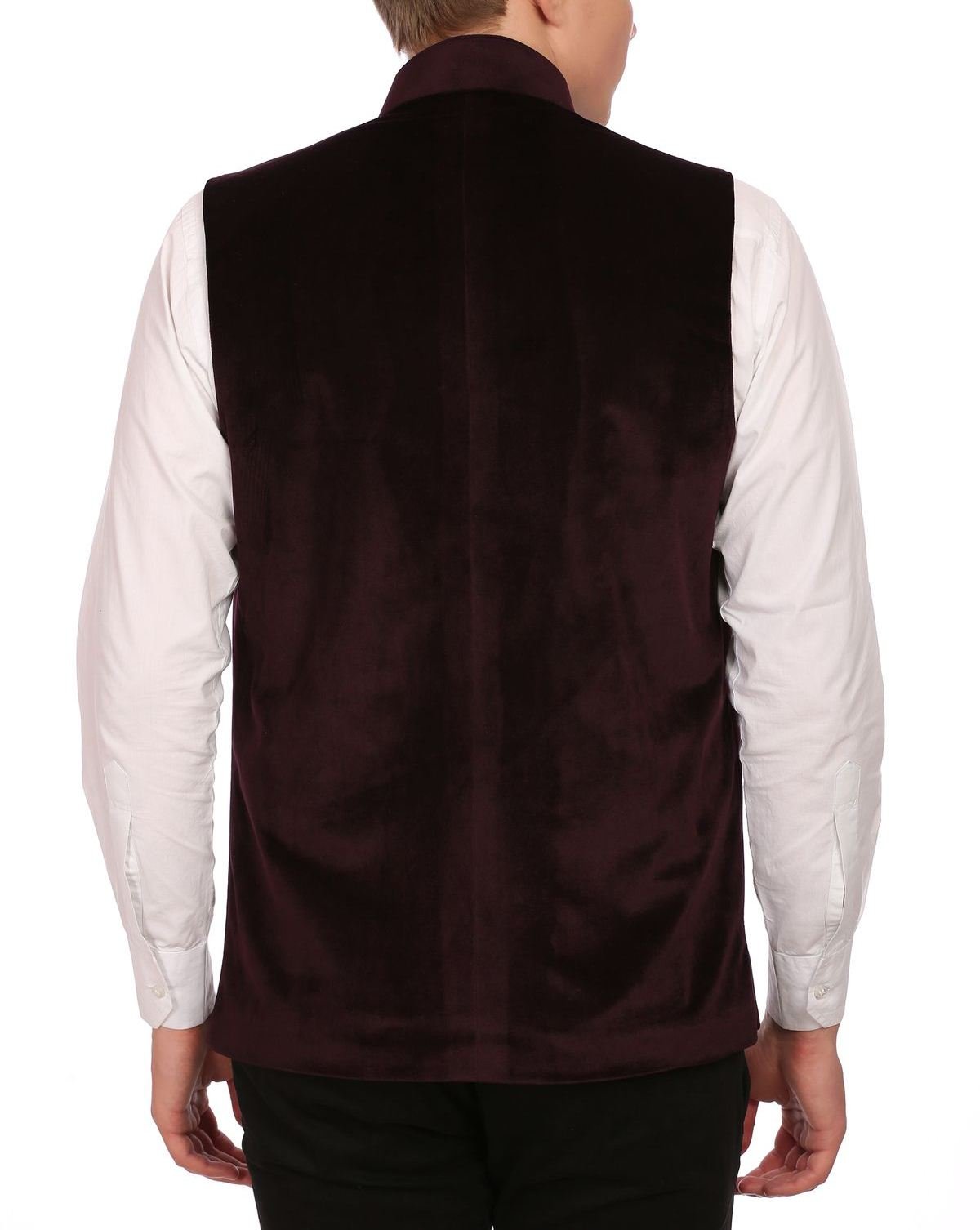WINTAGE Mens Velvet Grandad Collar Festive Wine Nehru Jacket Vest Waistcoat