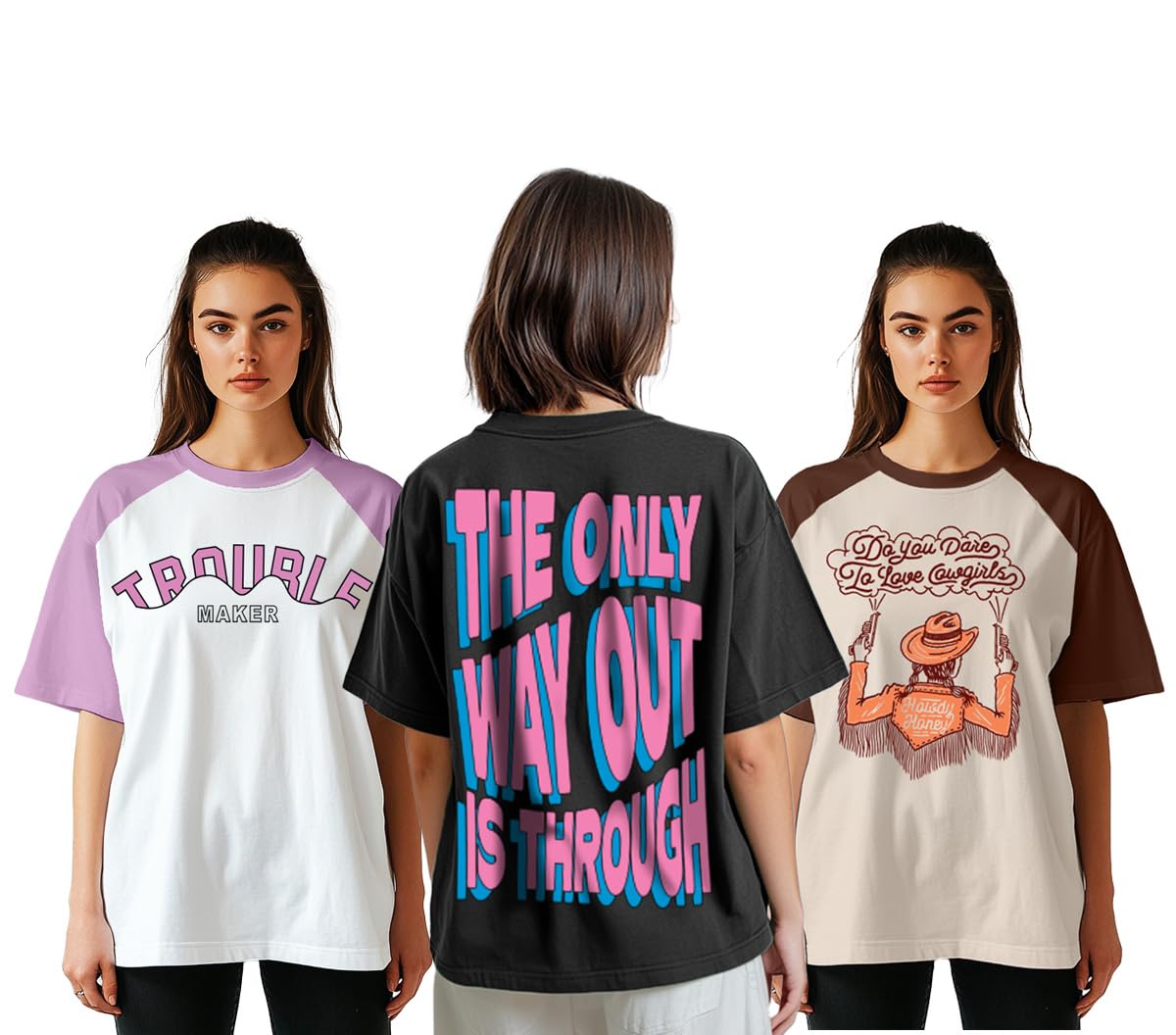 JUNEBERRY Pure Cotton Oversized Loose Baggy Fit Drop Shoulder Half Sleeve Cool Front & Back Graphic Printed Round Neck T-Shirt C