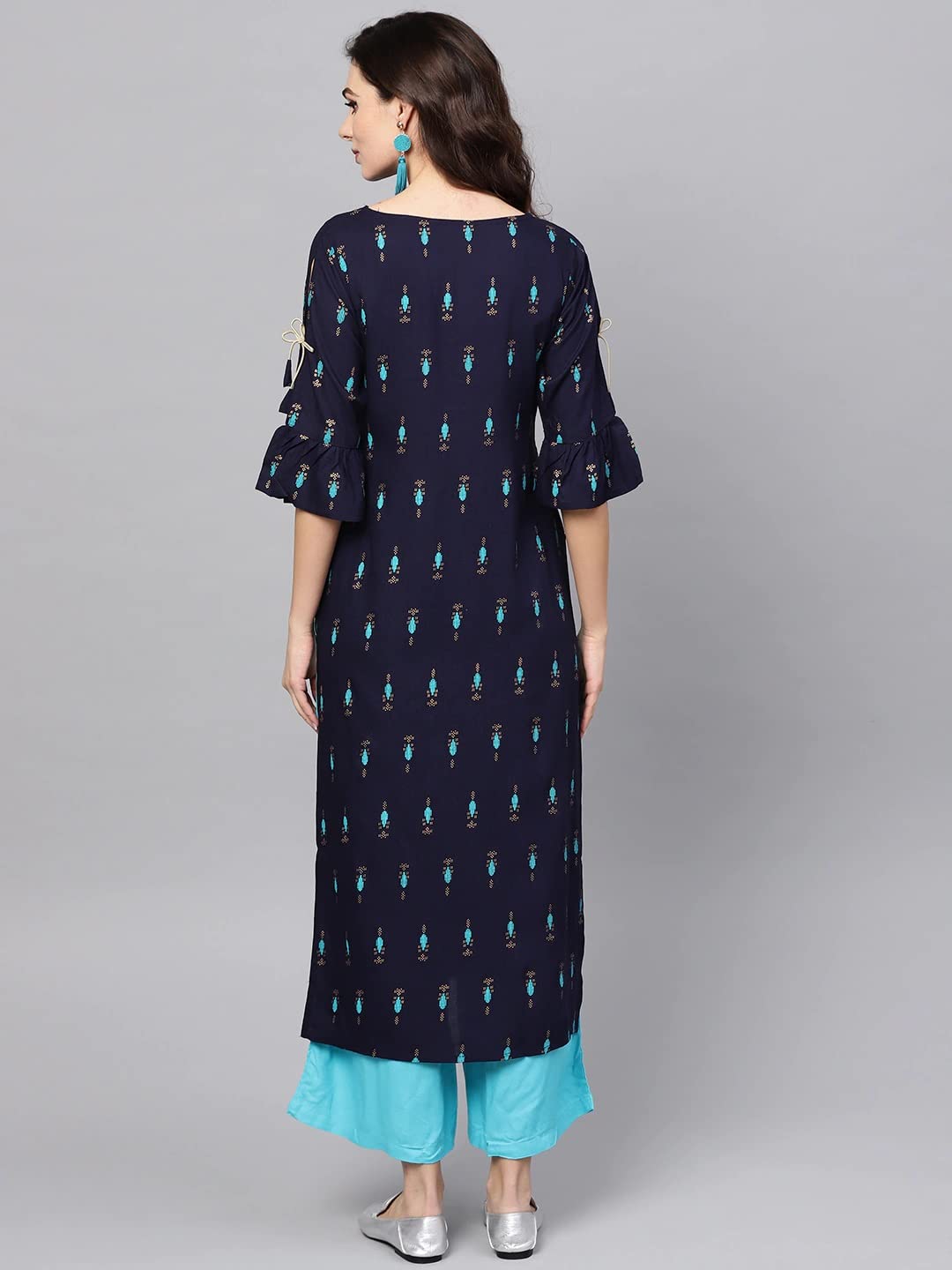 ANNI DESIGNER Women's Cotton Blend Printed Straight Kurta with Palazzo (Sidda)