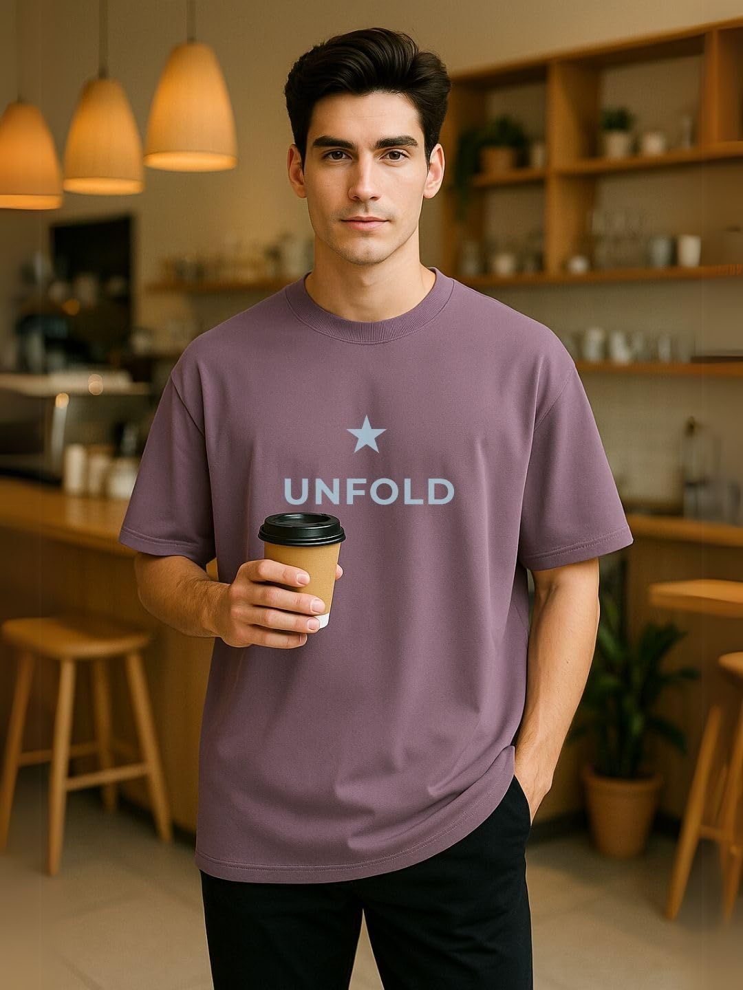 Nobero MenS Graphic Print Oversized Fit T-Shirt (1M-Twrt-C1092_Grape Nectar