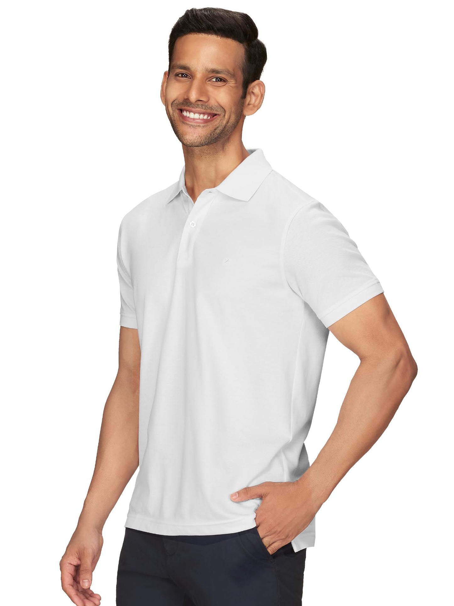 XYXX Mens Solid Regular Fit Shirt (XY_CR14_Polo Tshirt_1_White